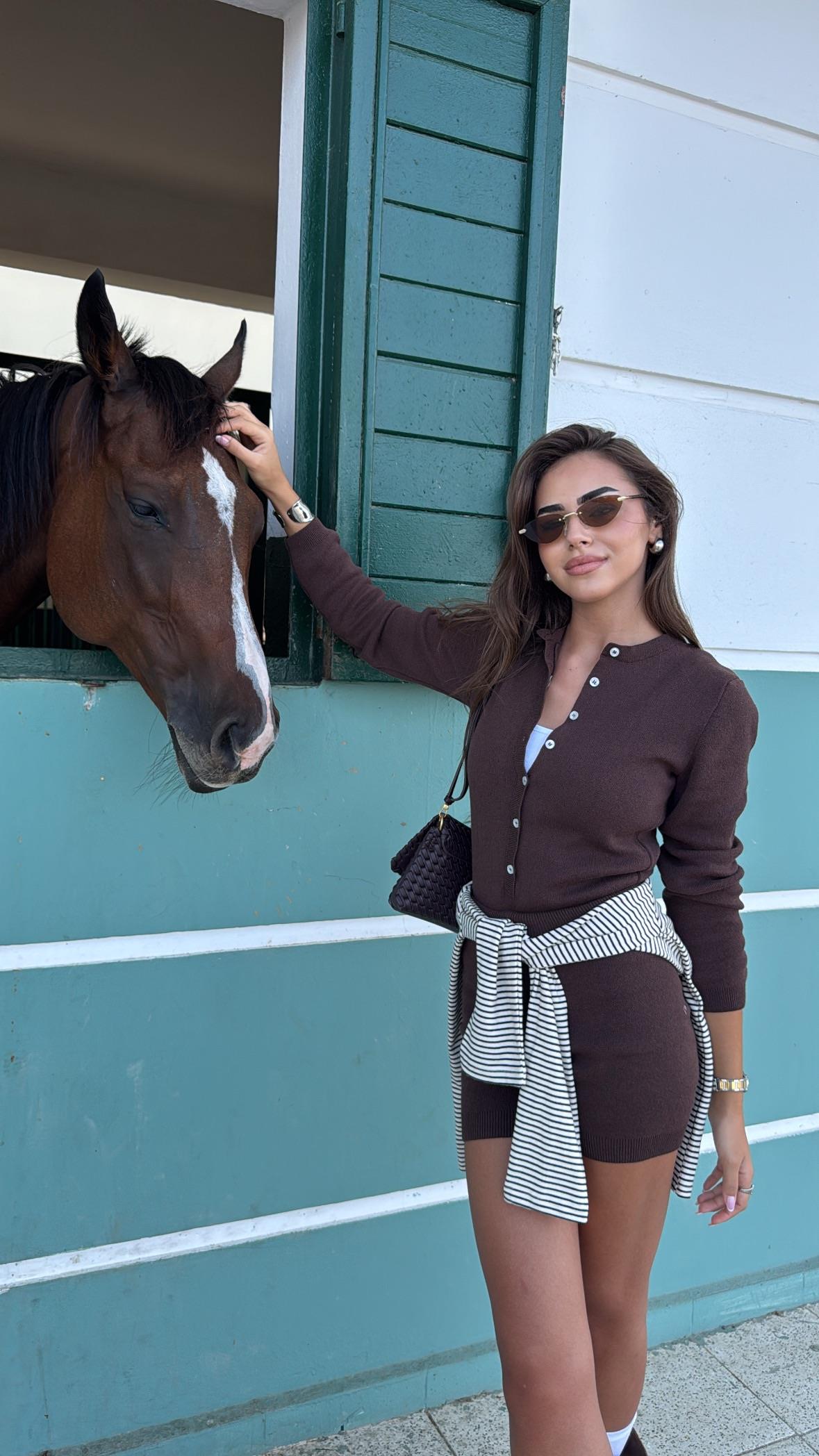 Triko Bodysuit Şort Takım Kahve