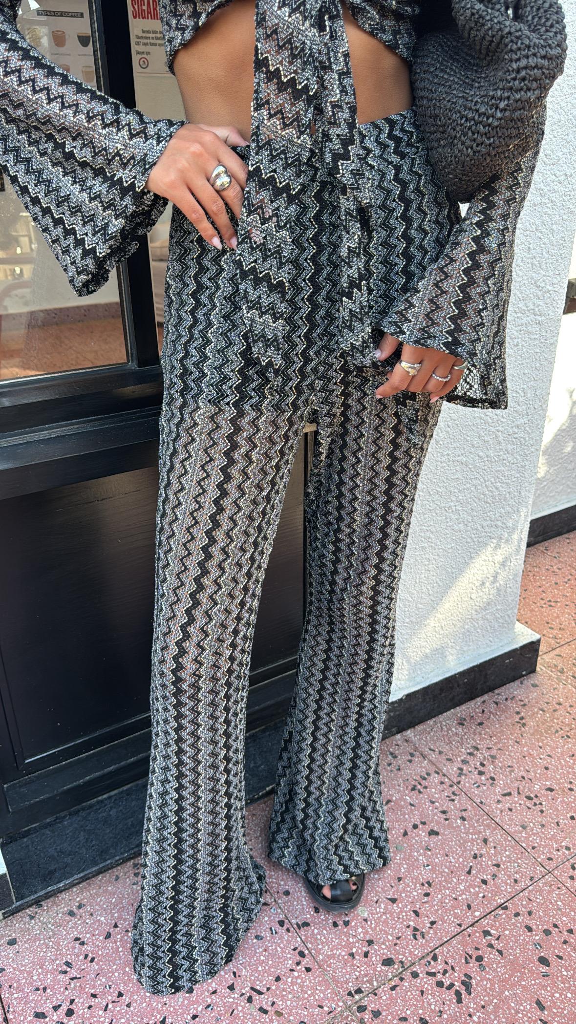 Zikzak Desenli Örme Takım