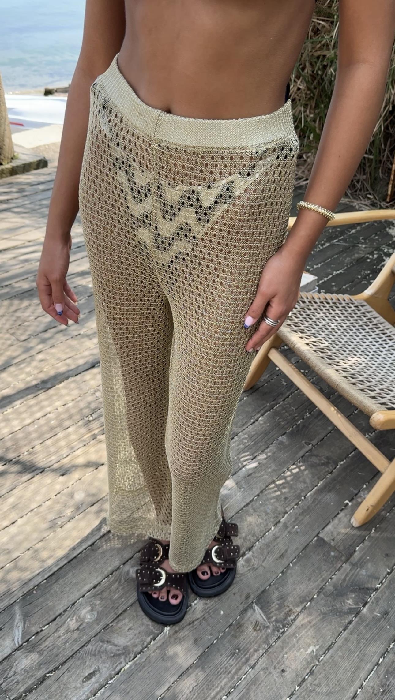 Simli Gold Ajurlu Pantolon