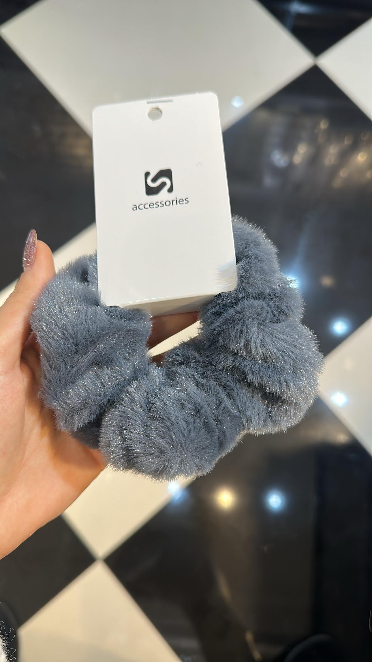 Peluş lastik toka gri