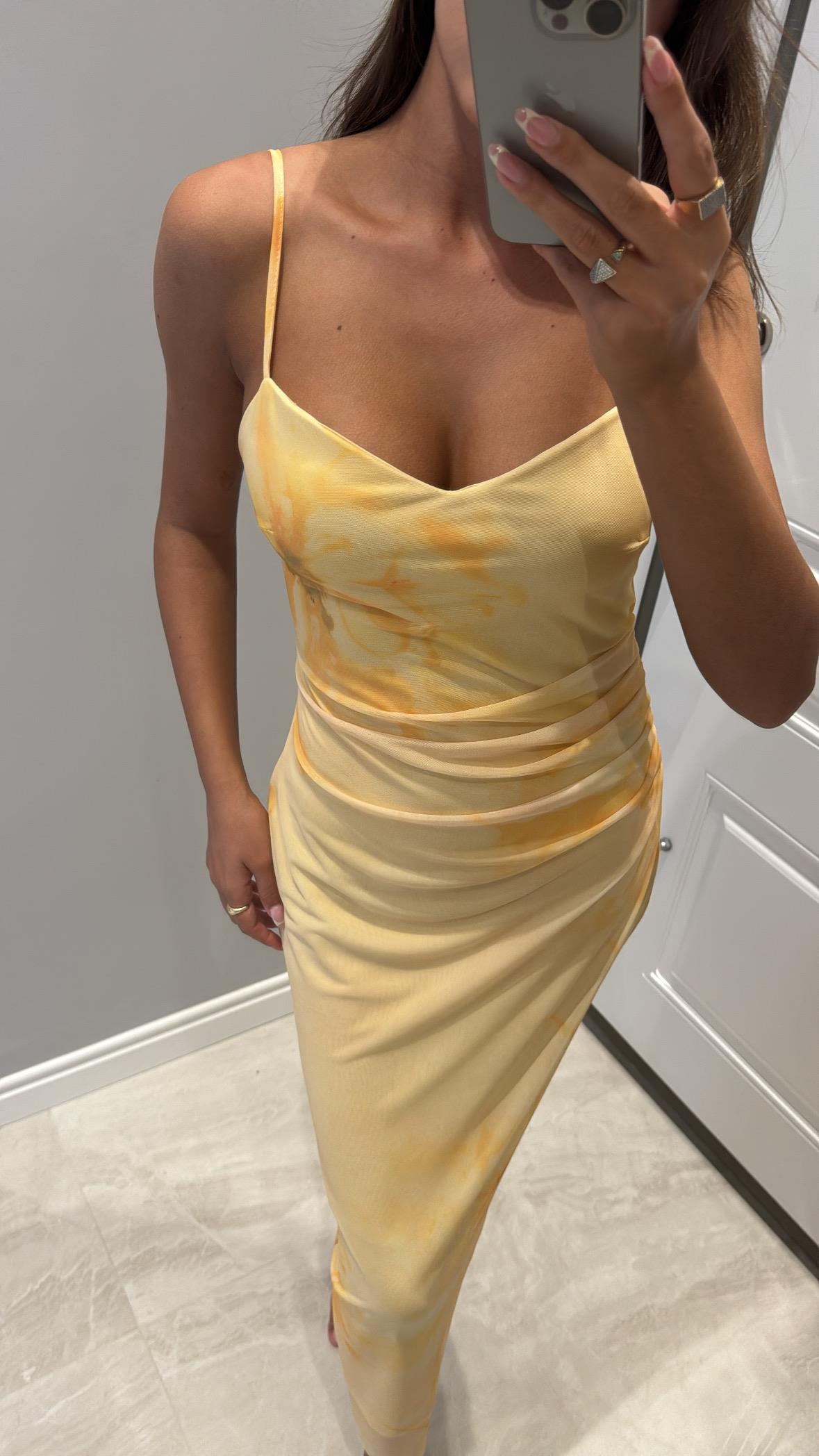 Sarı Çiçek Desenli Elbise