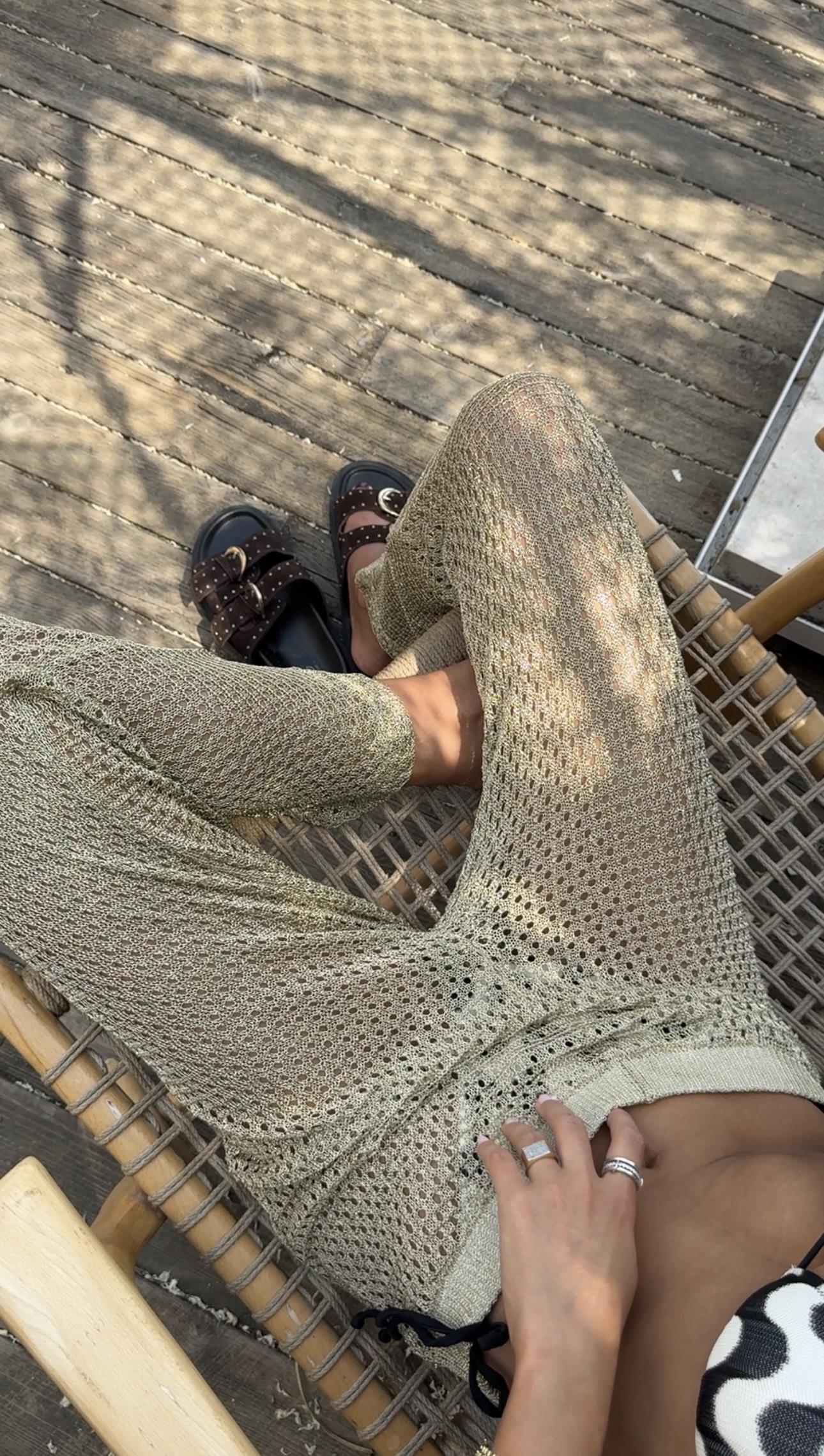 Simli Gold Ajurlu Pantolon
