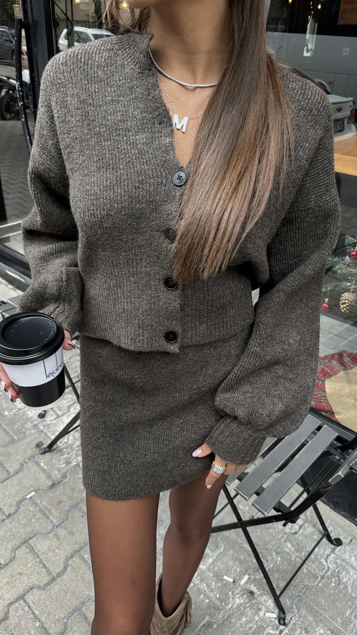 Premıum Örme Hırka Etek Takım