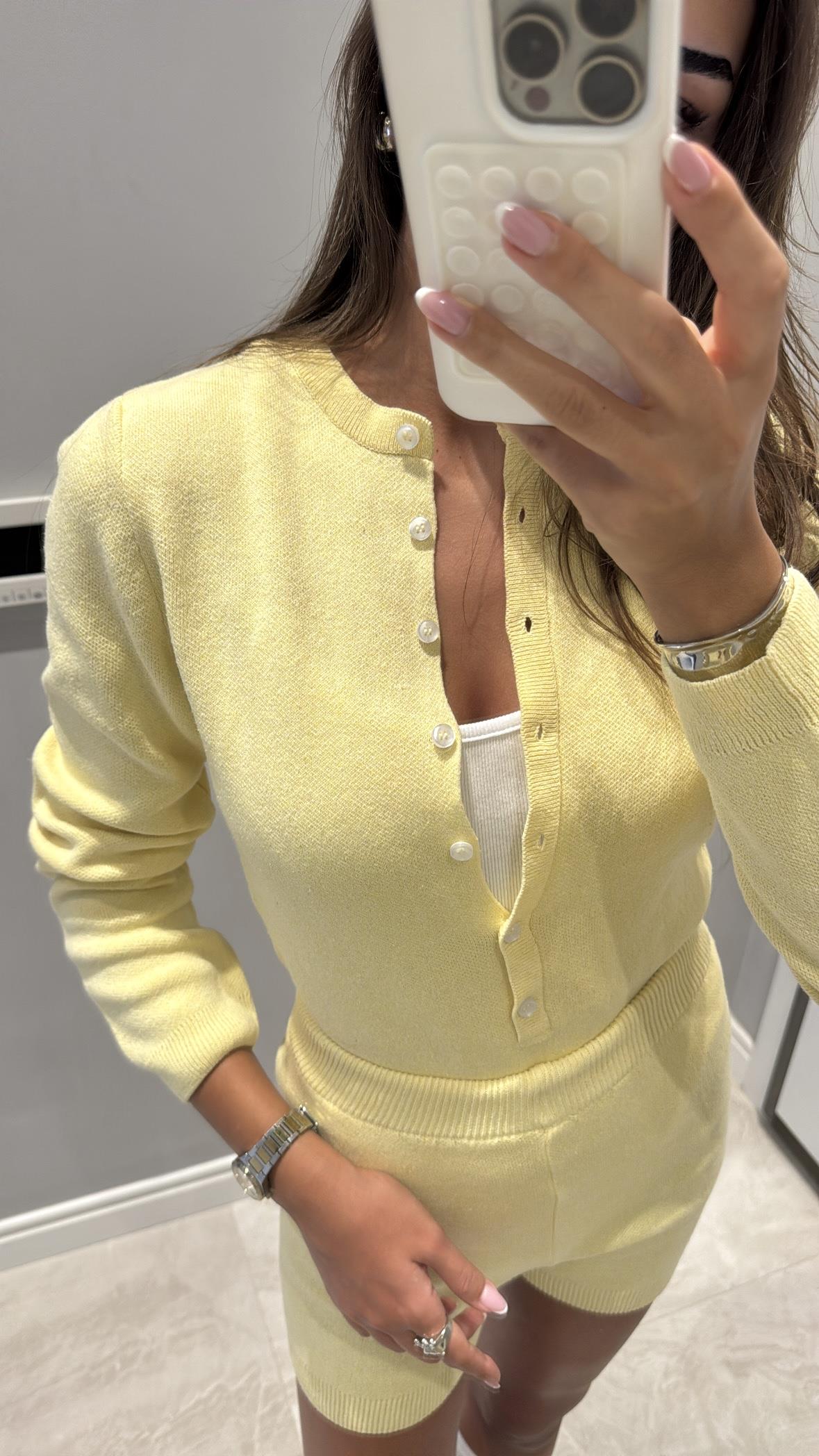 Triko Bodysuit Şort Takım Sarı