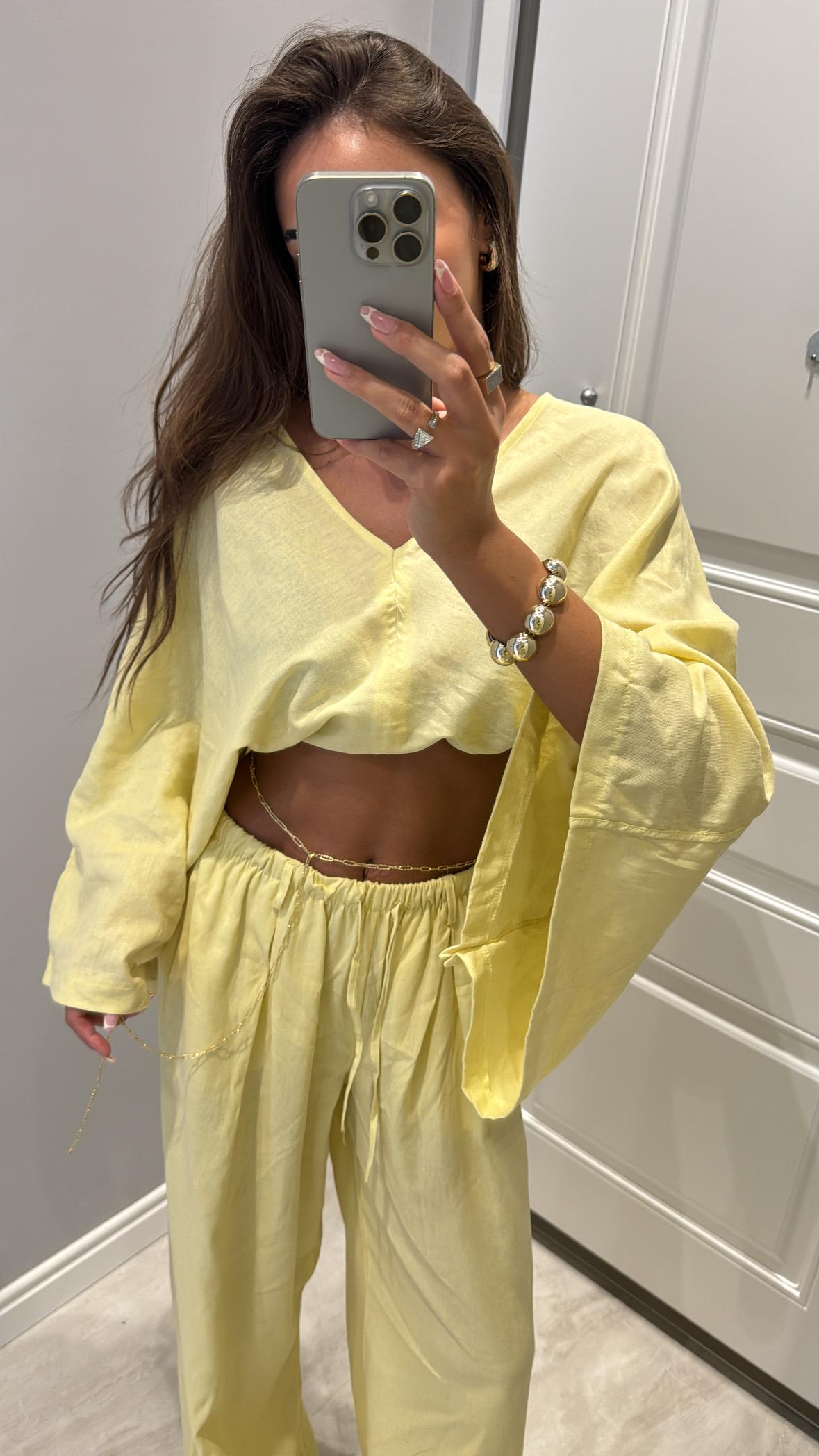 Sarı Pelerin Keten Takım