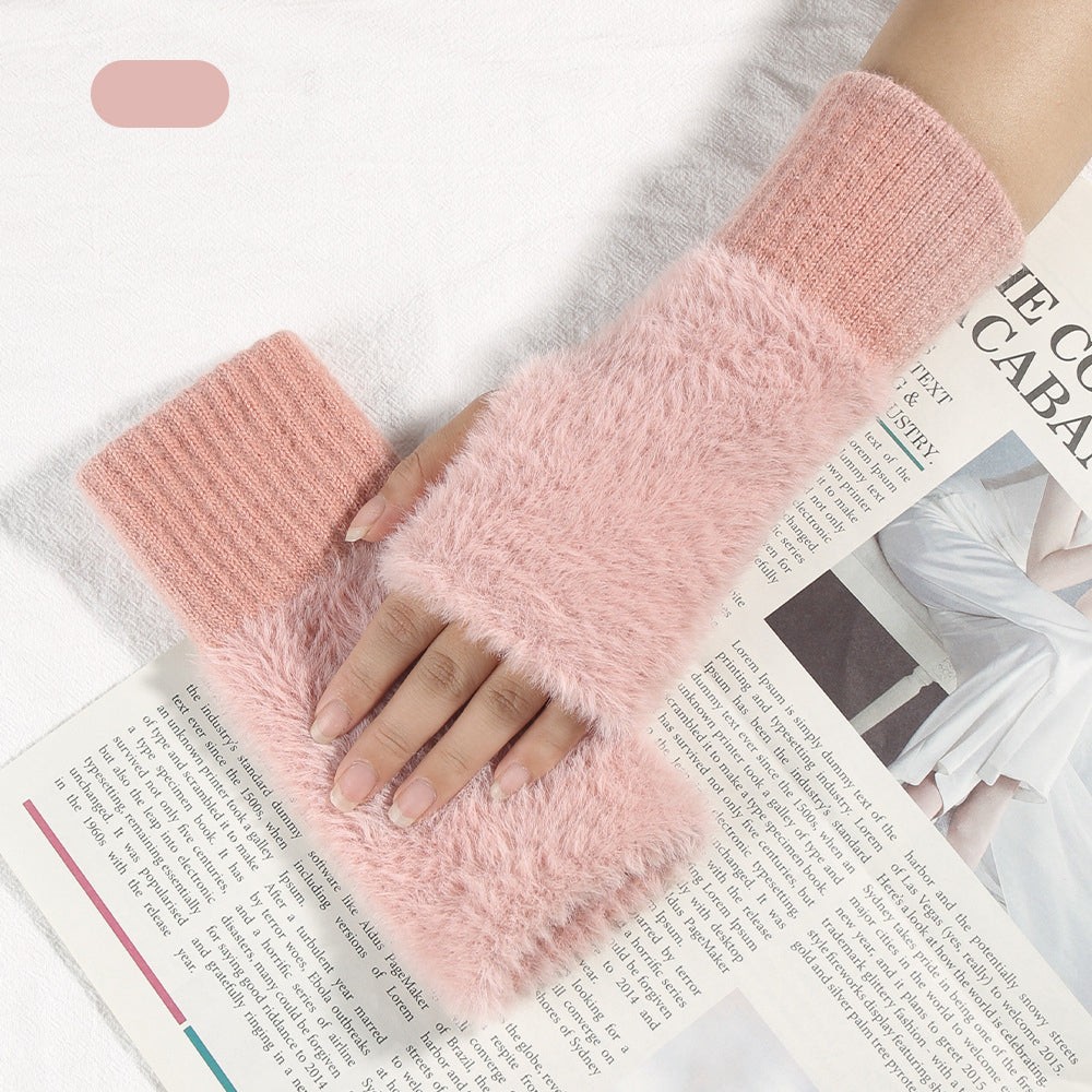 Pembe Peluş Kesik Eldiven