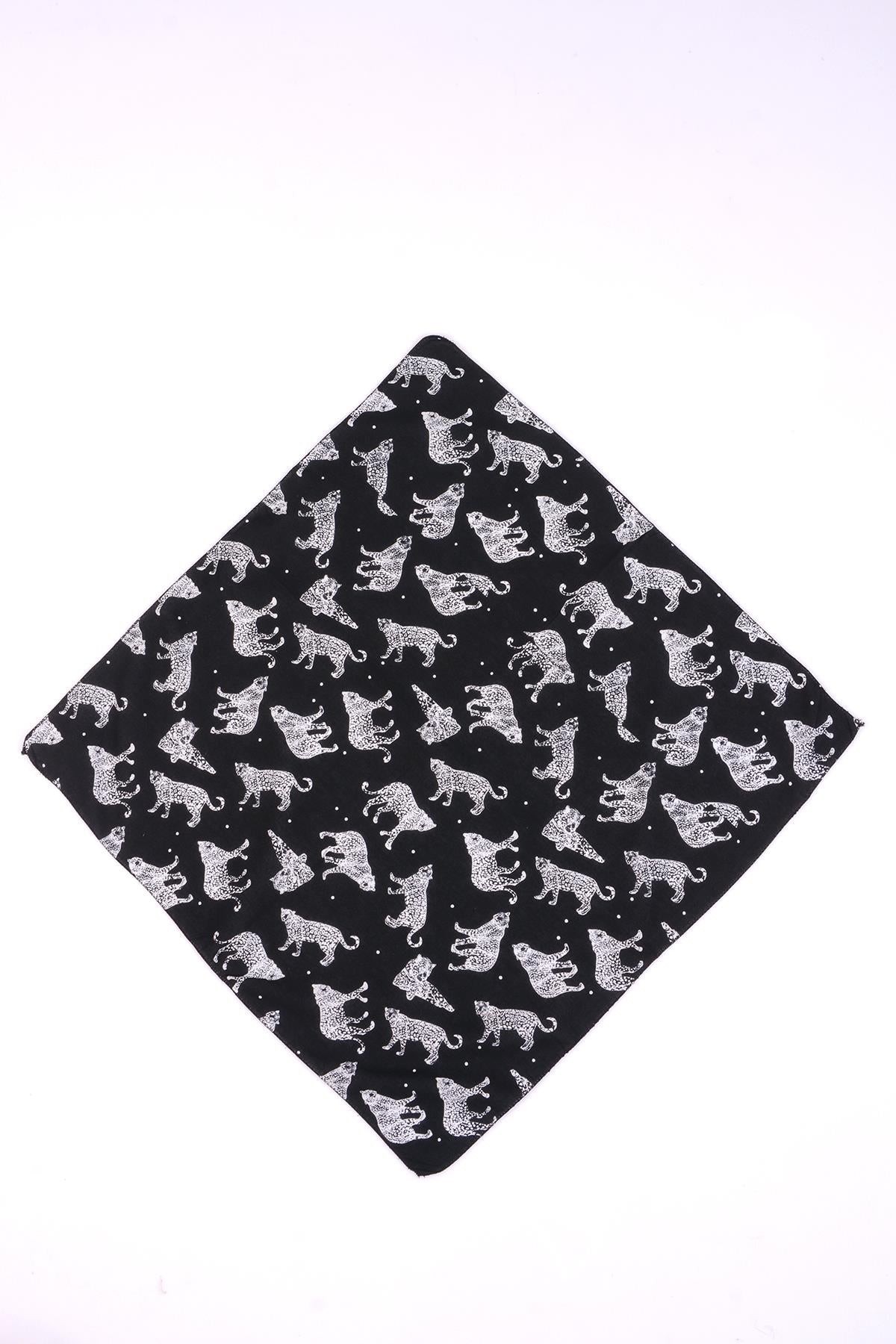 Leopar Desenli Siyah Fular 12349