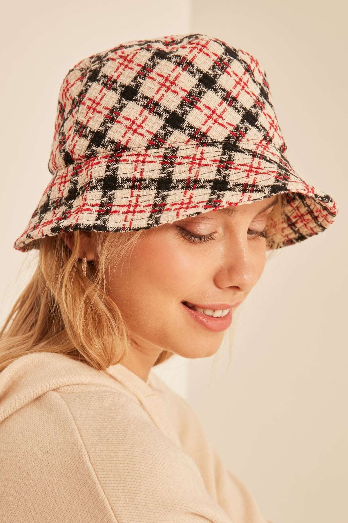 Ekose Desen Siyah Bucket Şapka