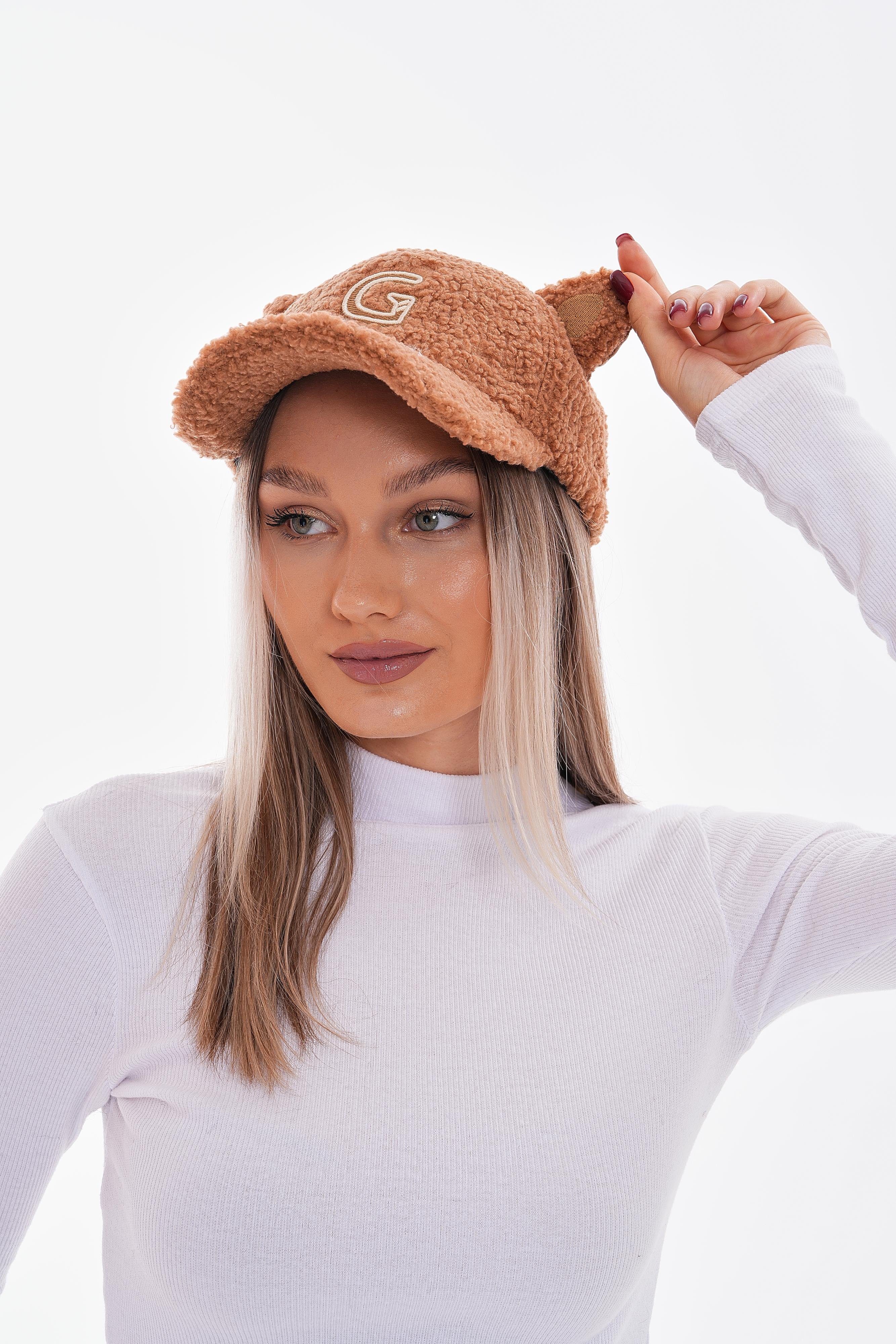 Kadın Peluş Kürklü Camel Kep Şapka Tavşan Kulaklı 14562