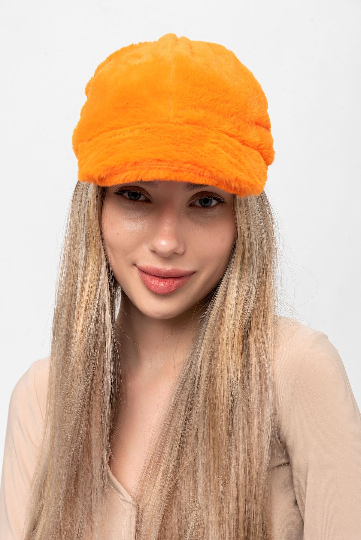 Peluş Turuncu Renk Kep Şapka