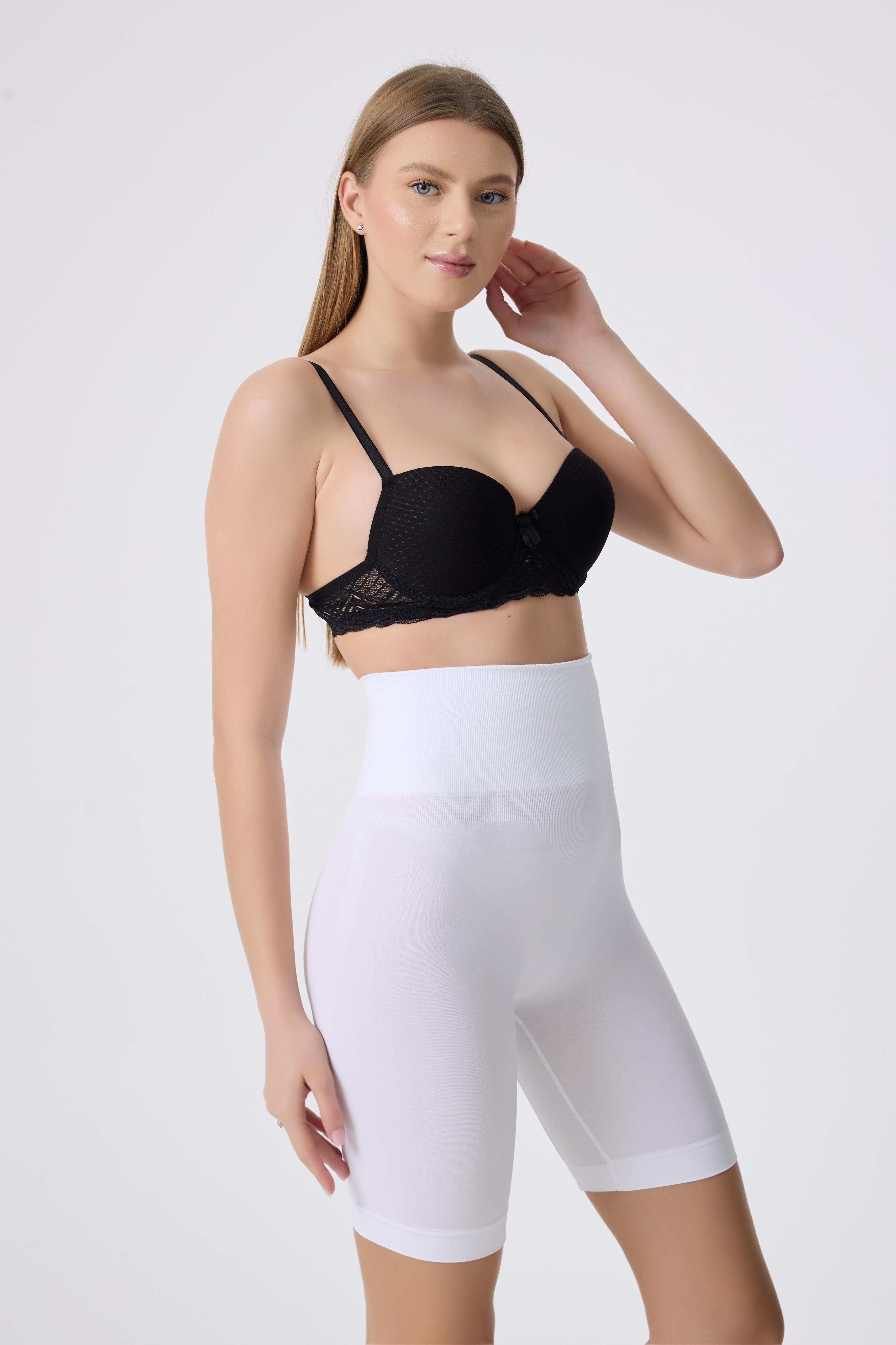 Korse Tayt Push Up Etkili Yüksek Bel Modeli - Sıkılaştırıcı, Toparlayıcı, Kaymaz Silikon Bantlı, Vücut Şekillendirici - BEYAZ