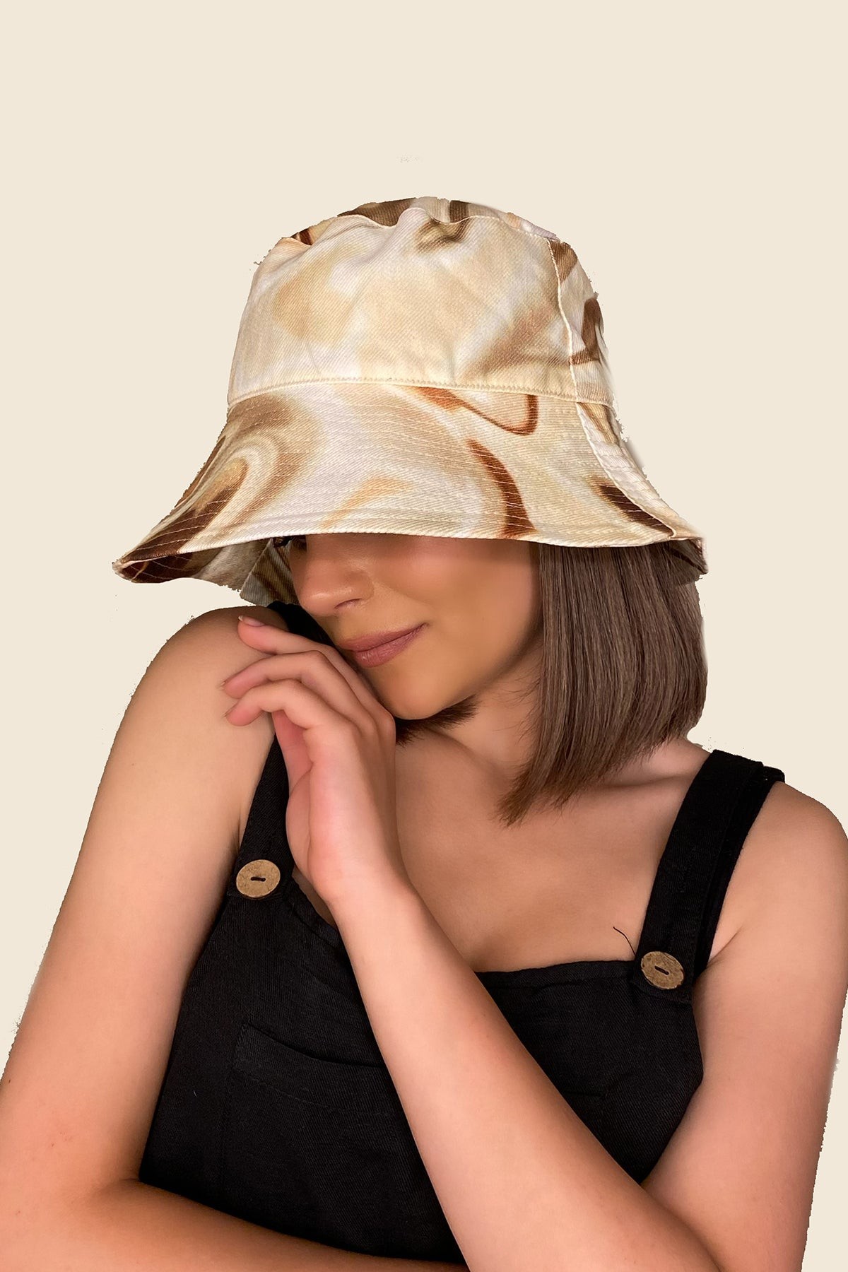 Geniş Siperli Batik Desenli Bej Bucket Şapka