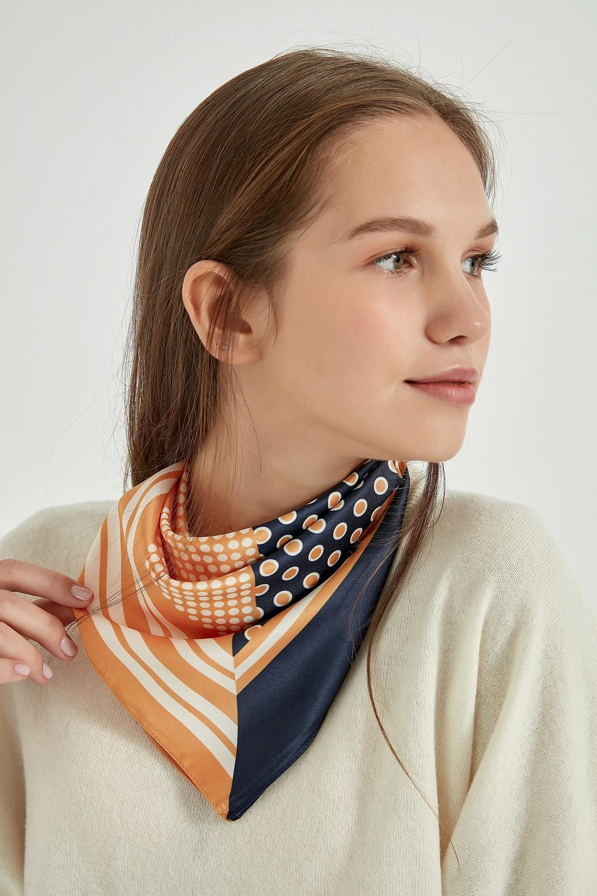 Patchwork Desenli Turuncu Fular