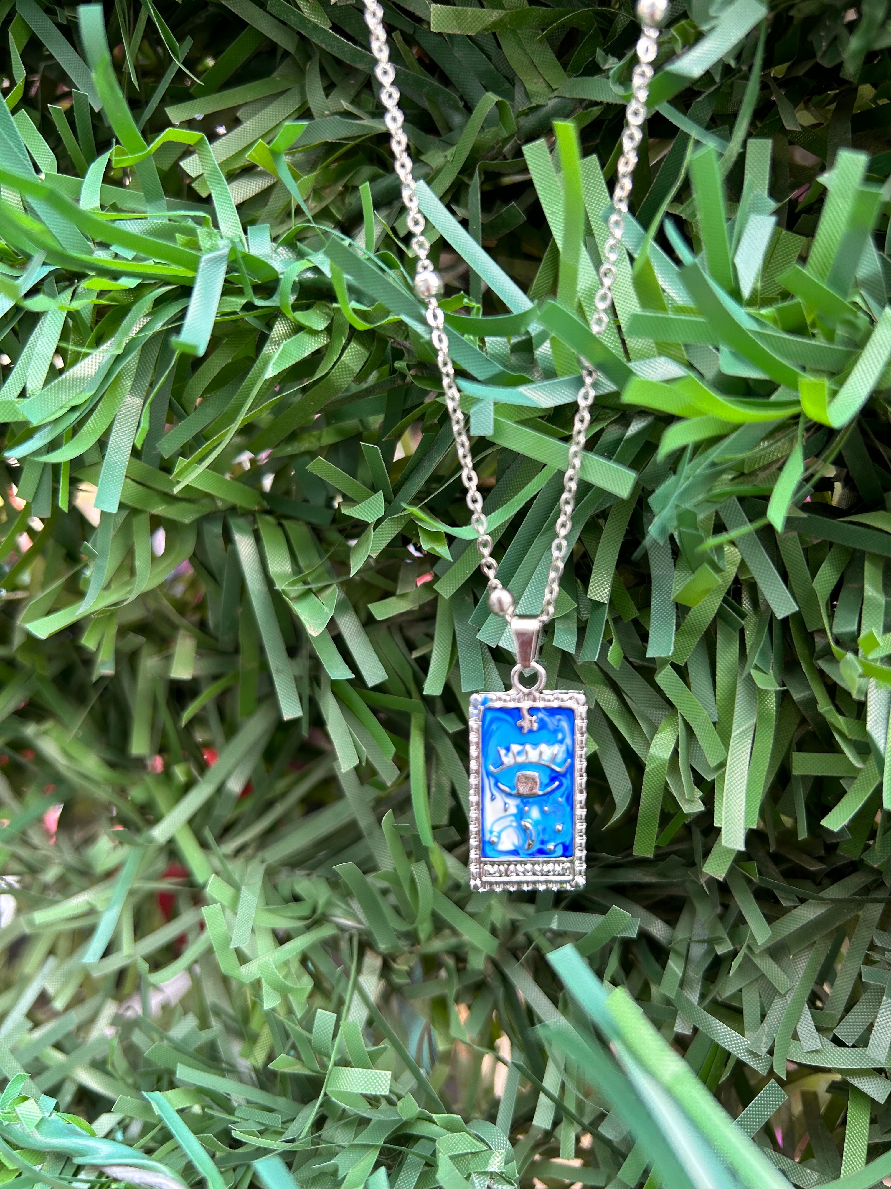 Çelik Tarot Kolye - gmş mavi