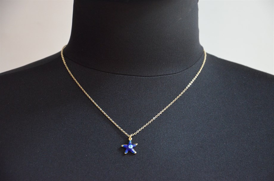 Female Minimal Blue Sea Star Necklace