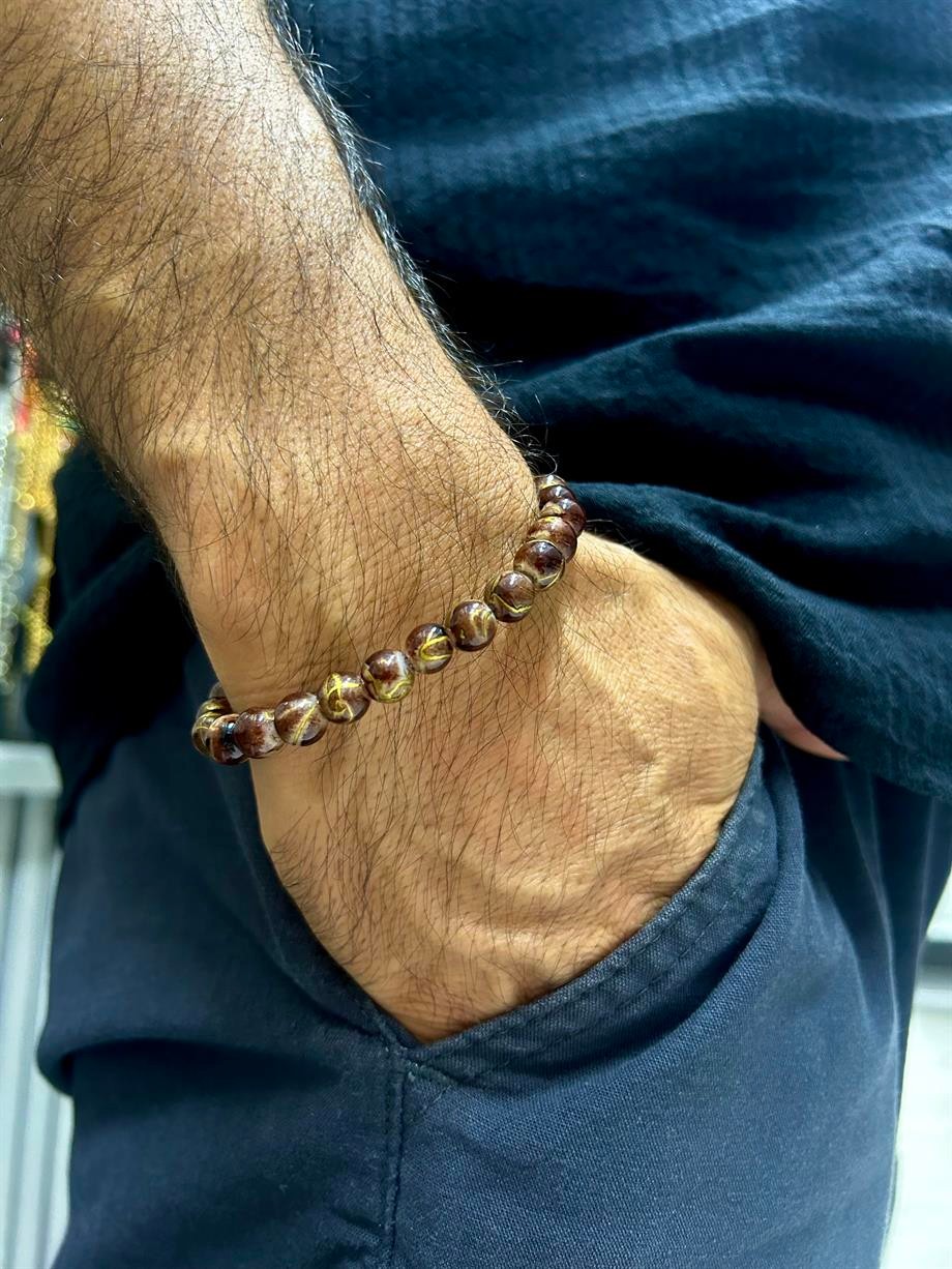 Men's coffee glass stone bracelet