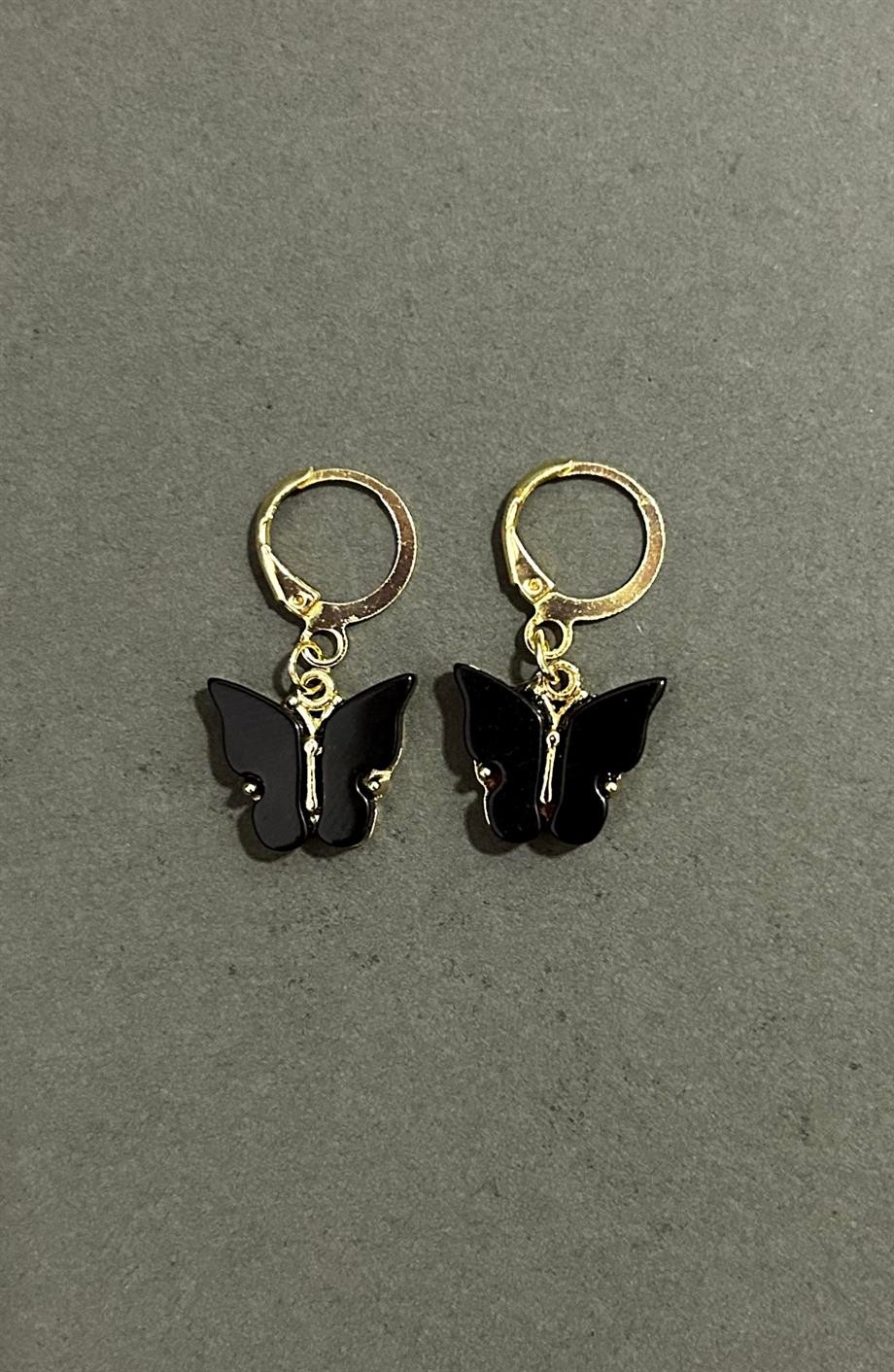 Gold Black Butterfly Swinging Earrings