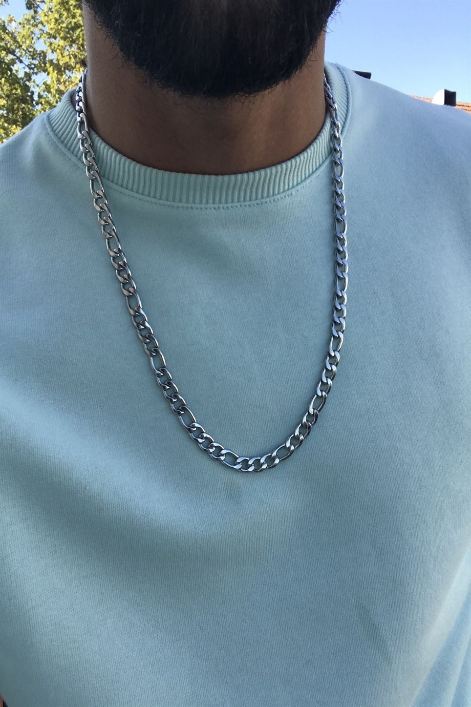 Male Classic Intermittent Figaro 5mm Thick Chain Necklace