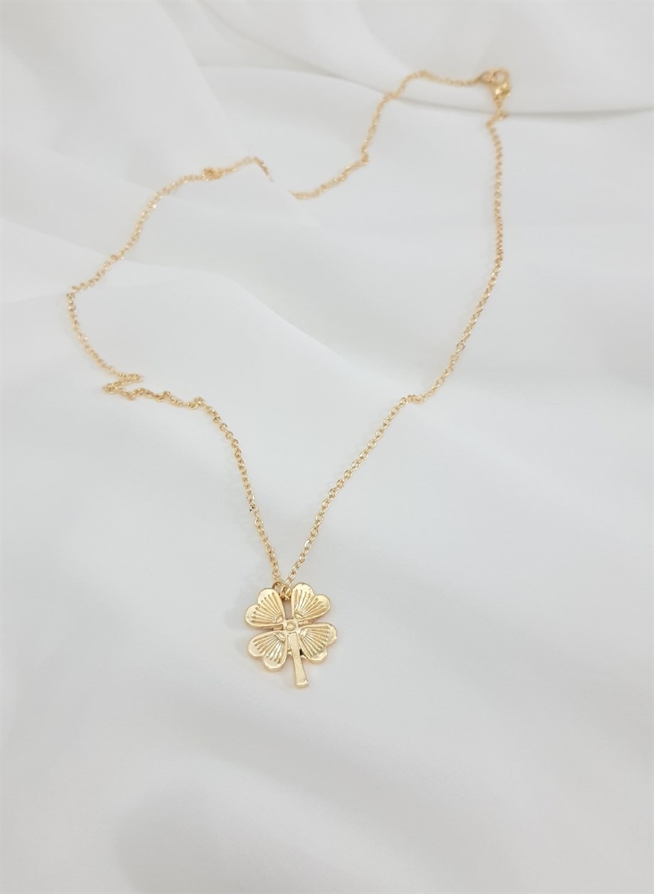 Female Gold Coating Chain Clover Necklace 55 cm