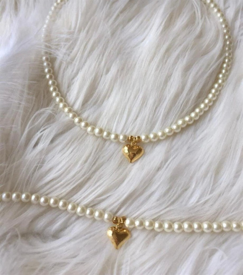 2 -inch Gold Heart -Eyed Necklace and Bracelet Set