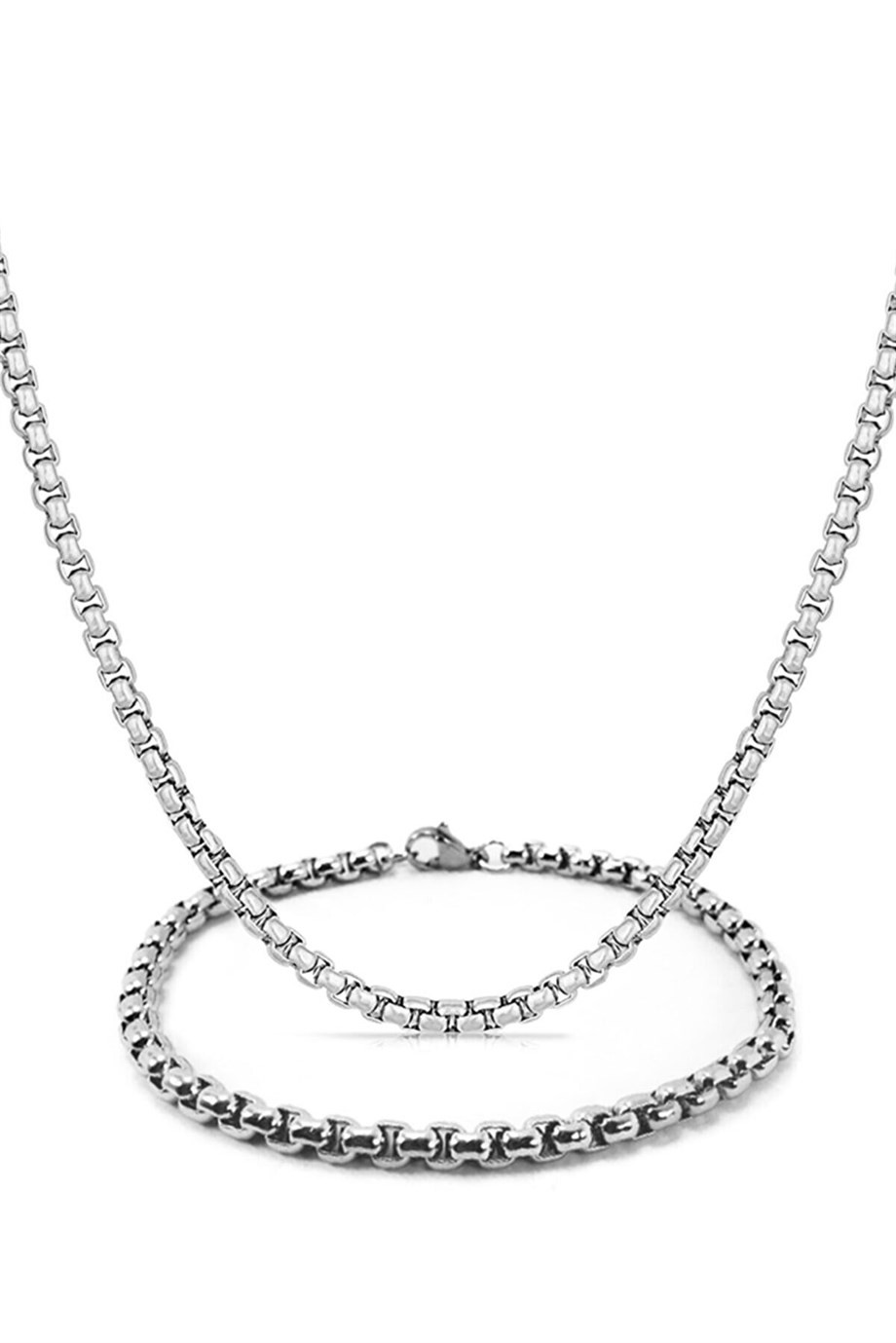 Men's silver color knitting model permeable Albanian chain men's bracelet and necklace chain set