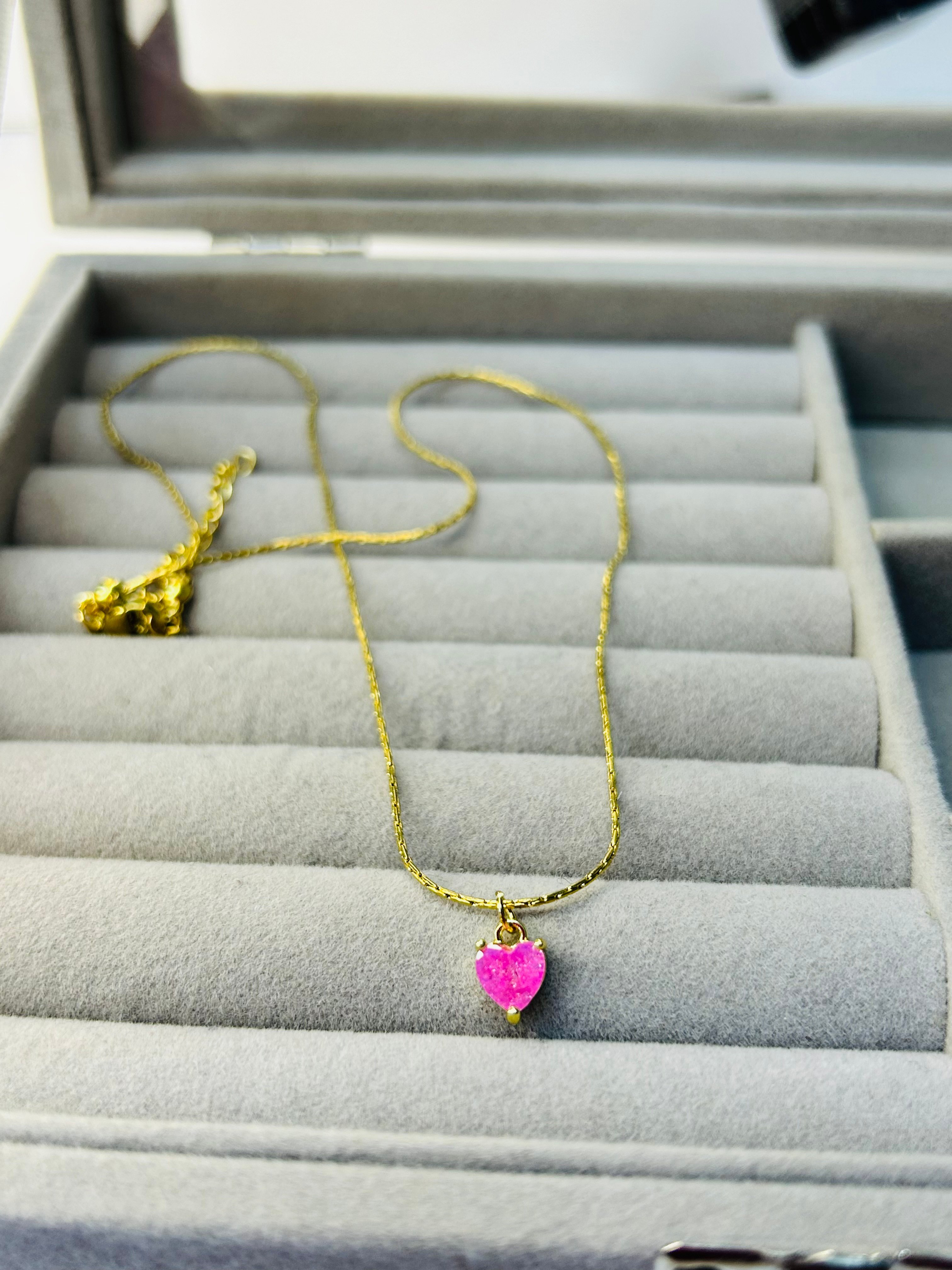 Steel Cobra Chain Pink Heart Necklace