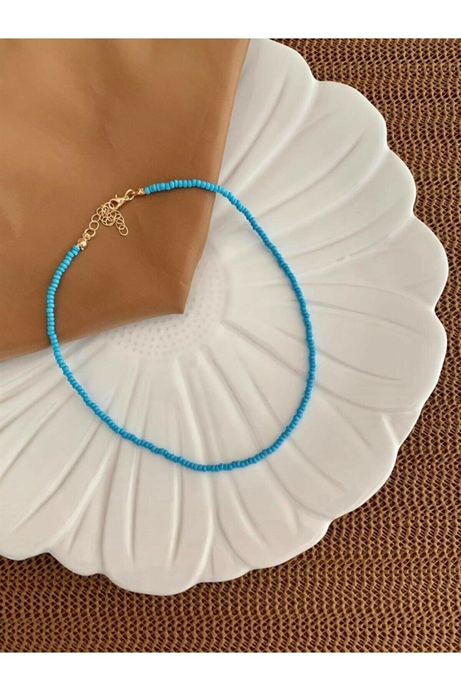 Woman Sky Blue Bead Necklace