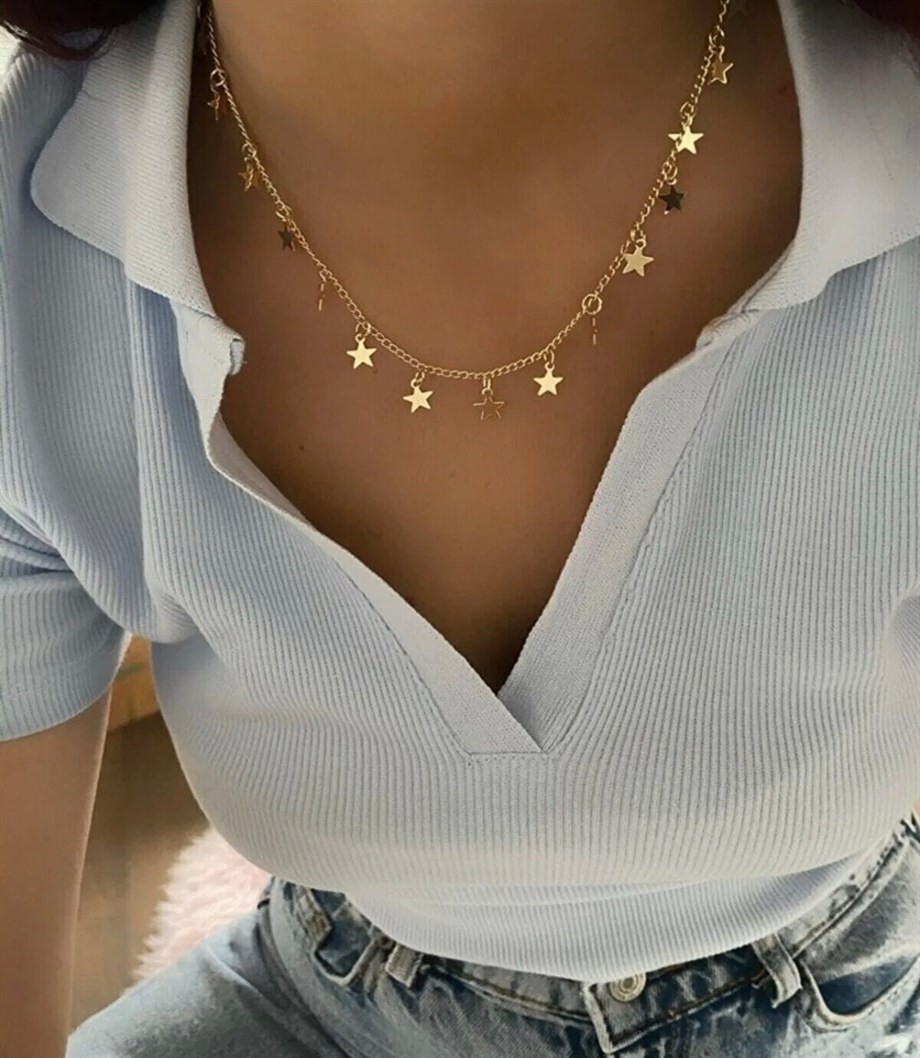 Woman Gold Color Multi Star Necklace