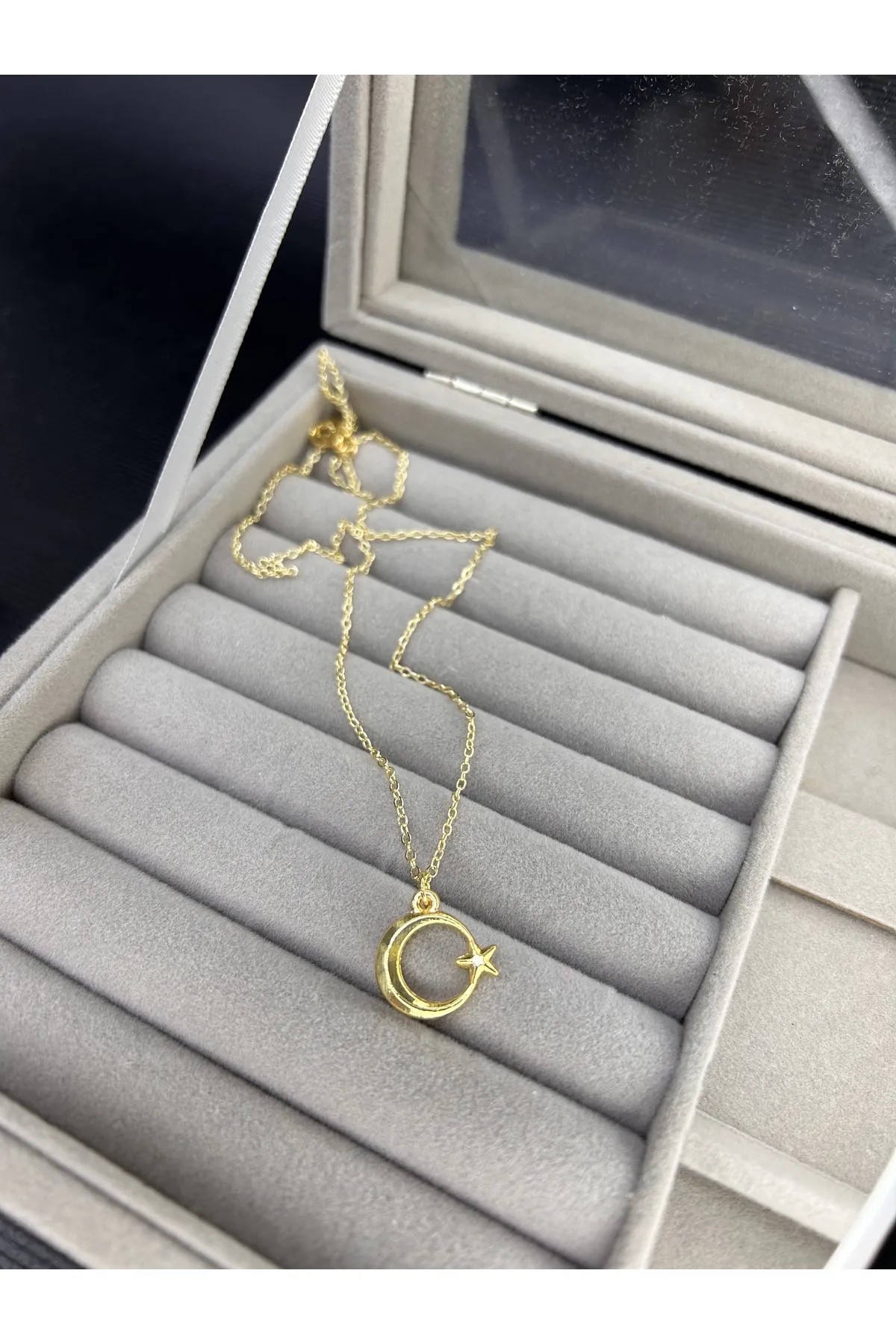  Unisex Gold Crescent Star Necklace