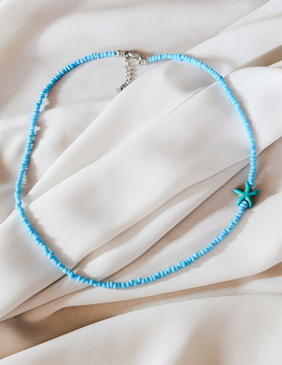 Blue Beads and Blue Sea Star Edic Necklace
