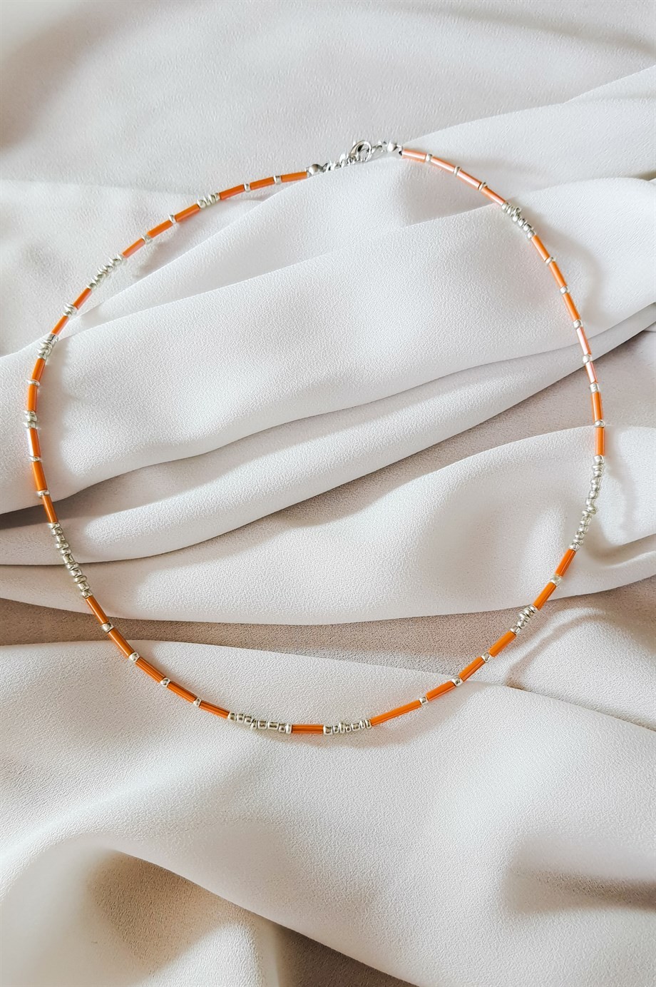 Kadın Turuncu Cam Boncuk Choker Kolye
