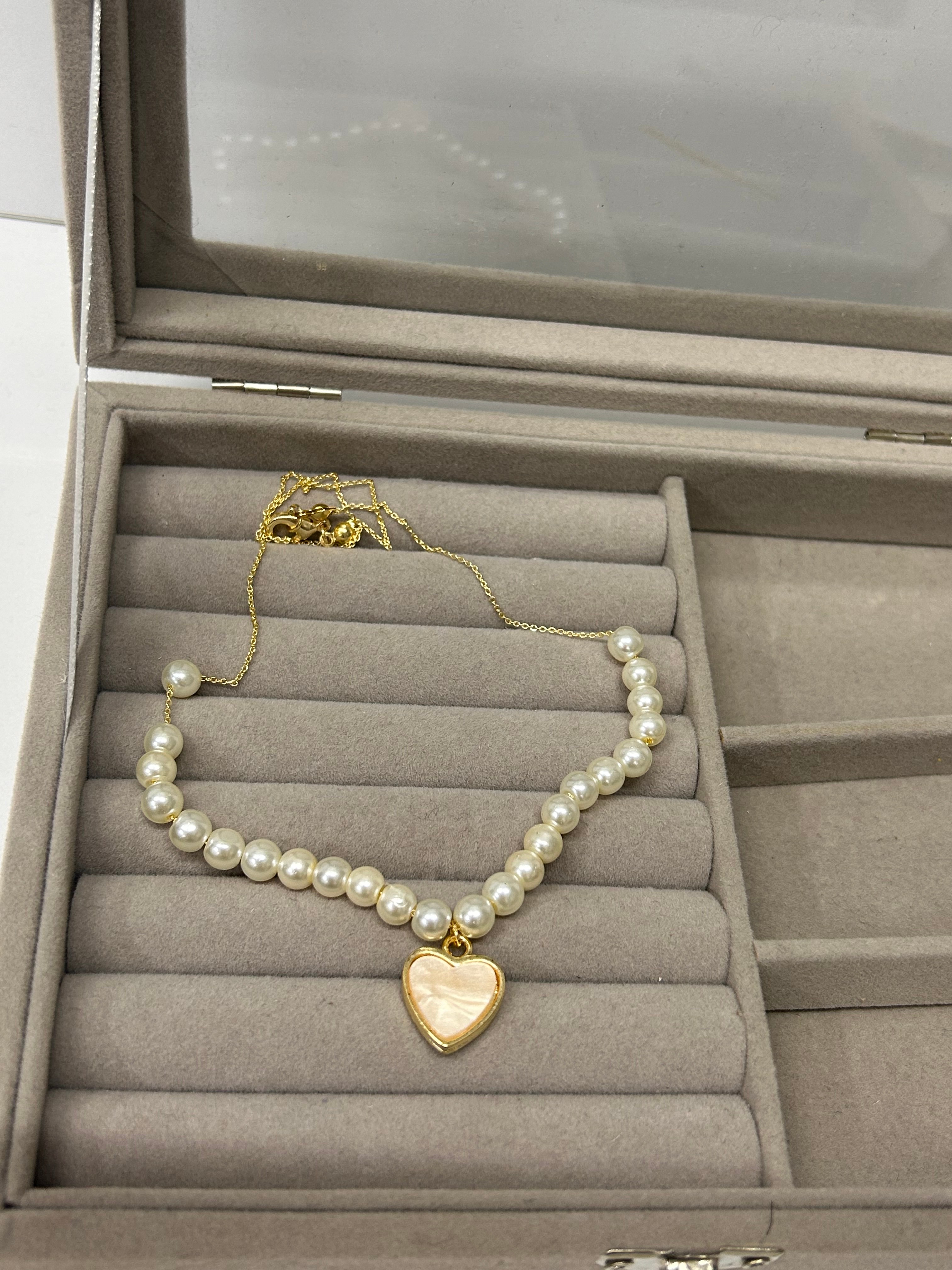 Glass Pearl Mother of Pearl Heart Design Necklace