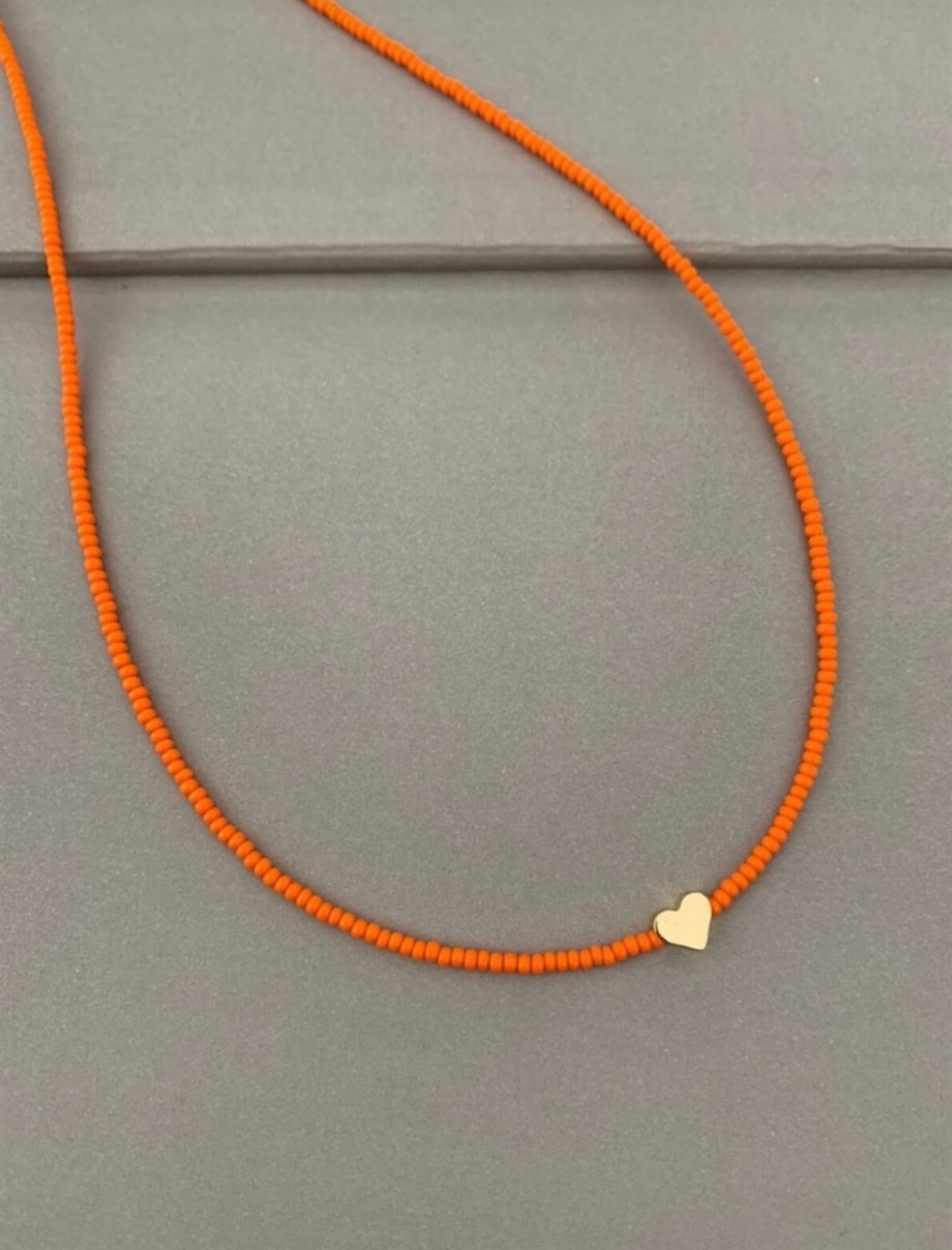 Women's heart orange bead necklace