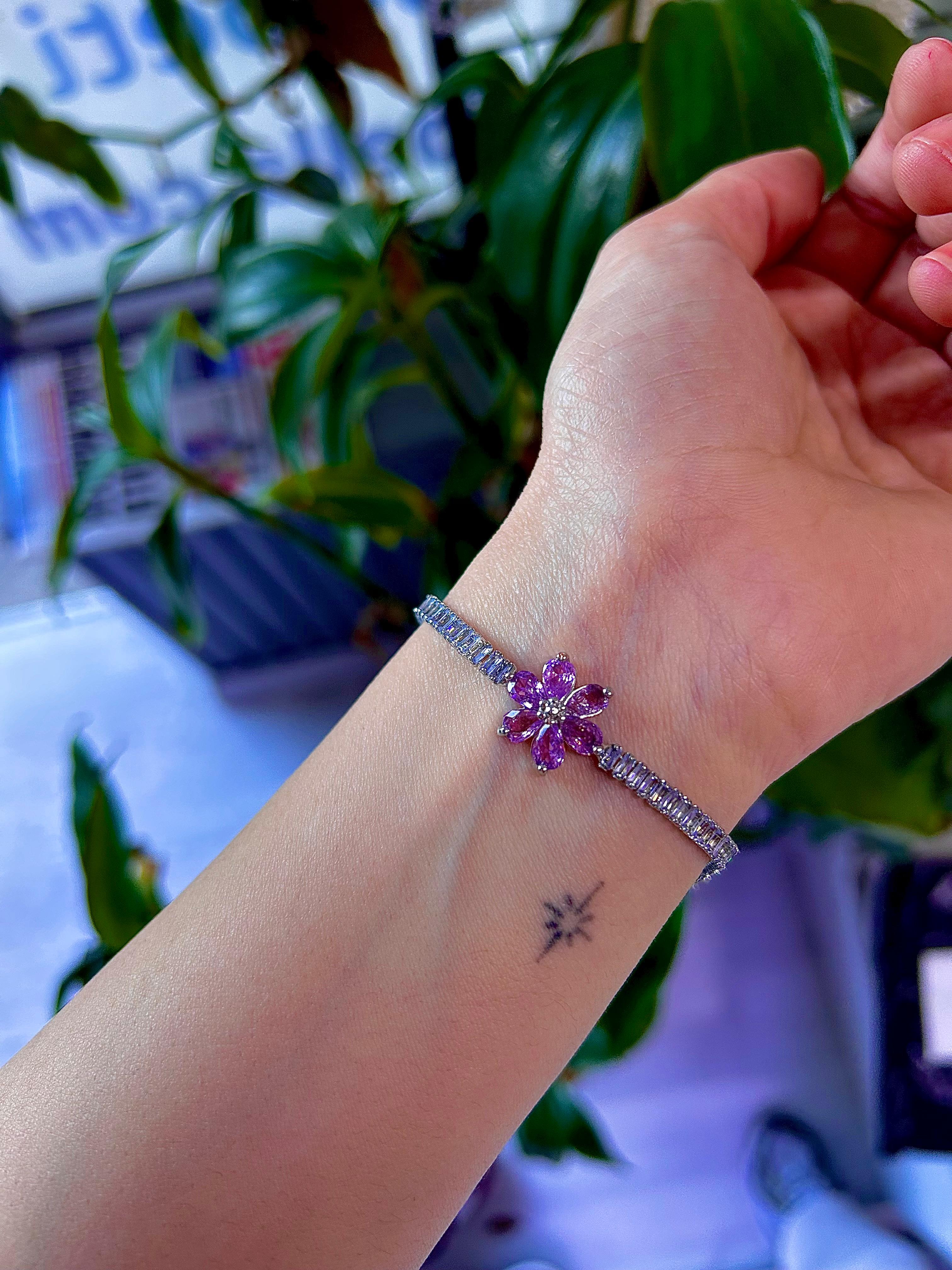 Vip Gümüş Renk Pembe Lotus Baget Bileklik
