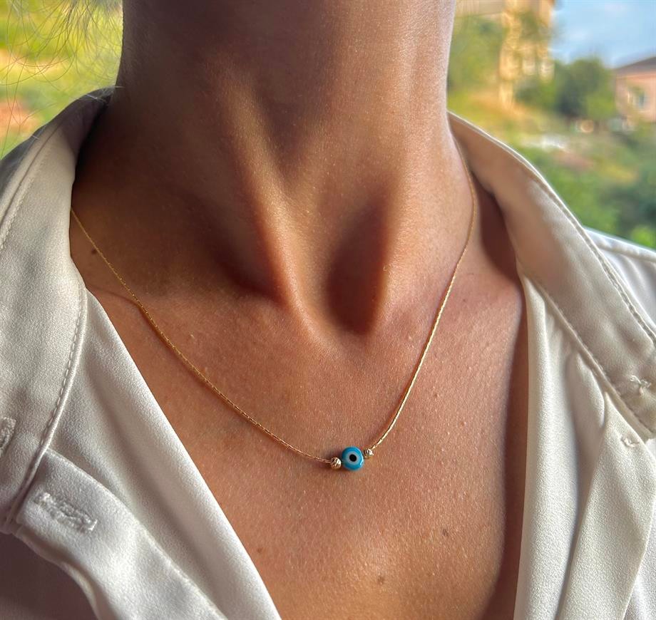 Women's Blue Evil Bead Doric Snake Necklace