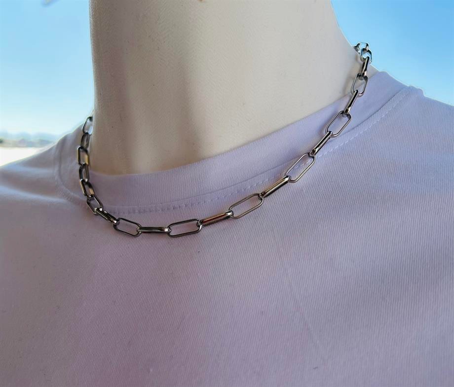 Men's Silver Color Ataç Necklace 50 cm