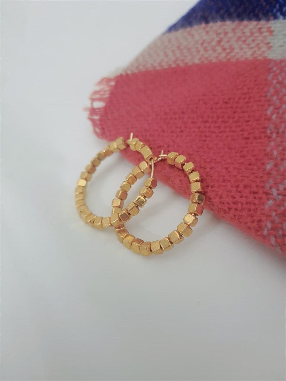 Woman Gold Cube Ring Earrings