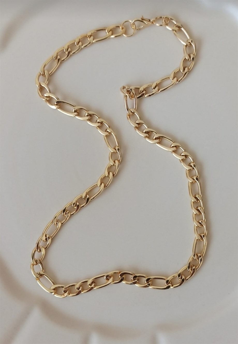 WOMEN'S GOLD COLOR FLAT CHAIN ​​Figaro Necklace 40 cm