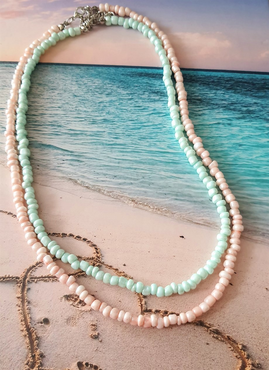 Binary Colorful Bead Necklace Mint Bailed Salmon Color Necklace