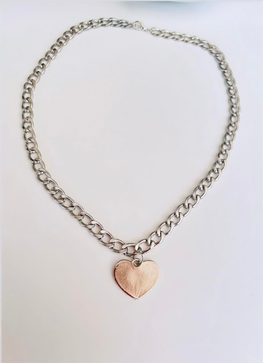 Woman Silver Color Thick Crush Chain Large Heart Necklace