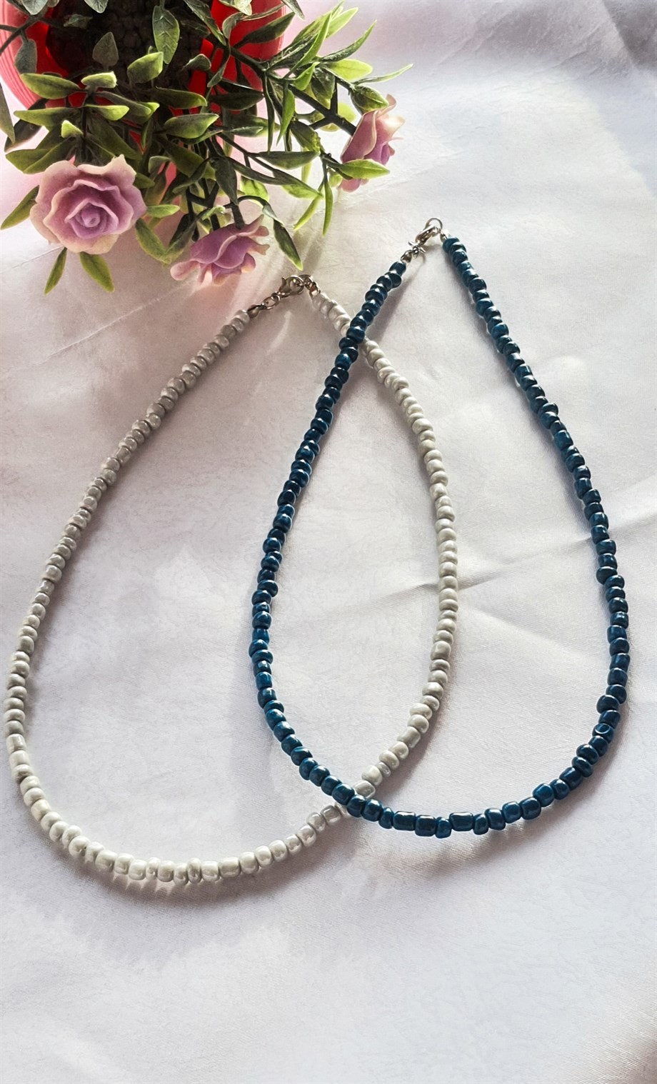 Gray Double Color Bead Necklace Petroleum Necklace