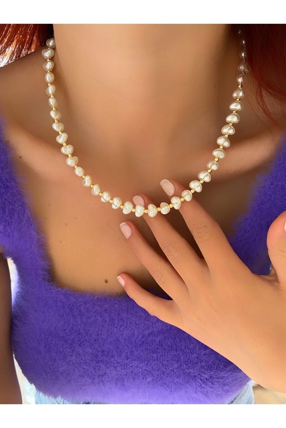 Women's Baroque pearl necklace gold ball detailed pearl necklace