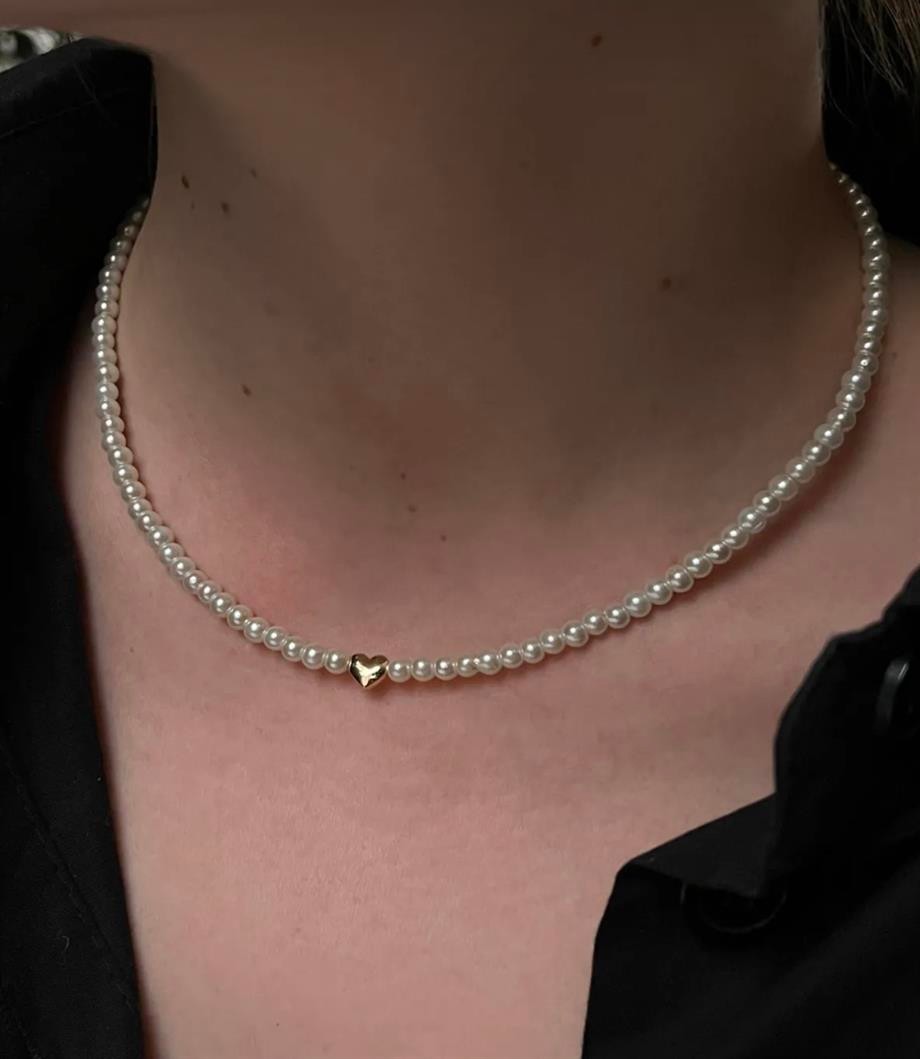Mini heart pearl necklace
