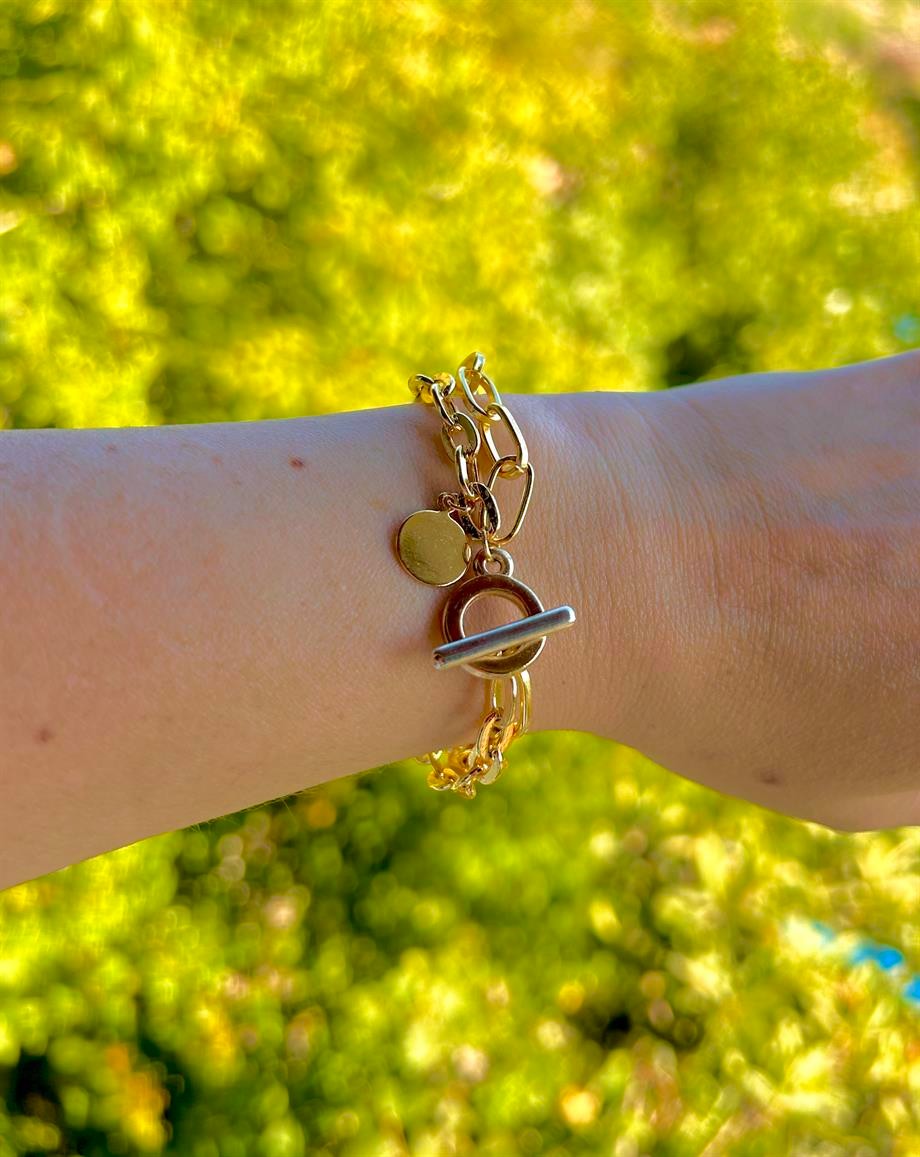 Female Gold 2li Chain T lock bracelet
