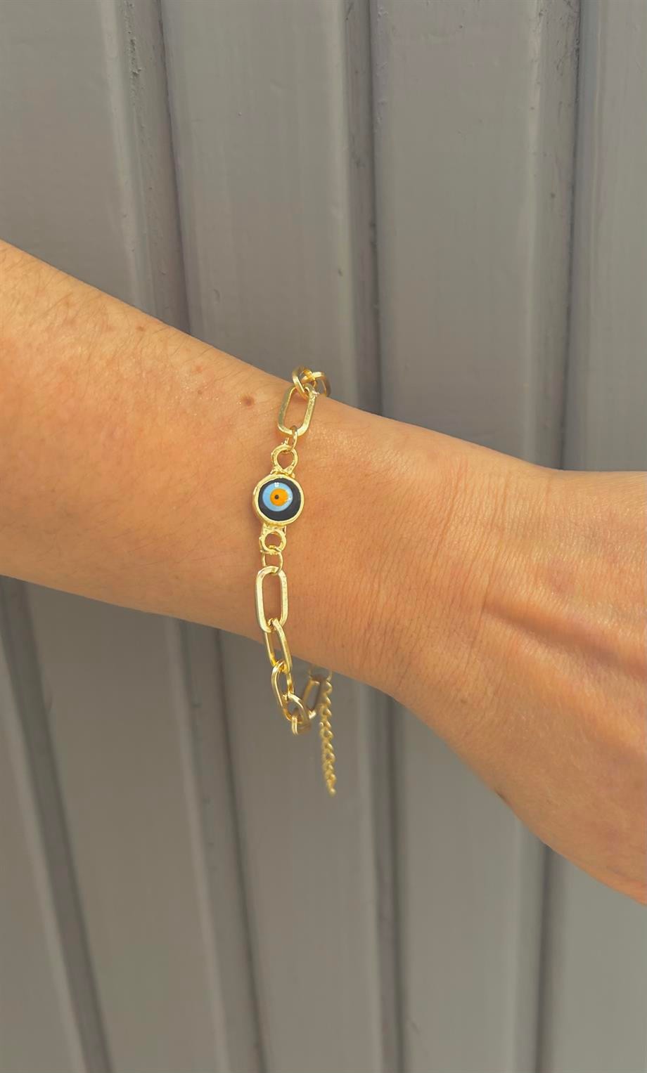 Gold Ataç Chain Evil Eye Bead Bracelet