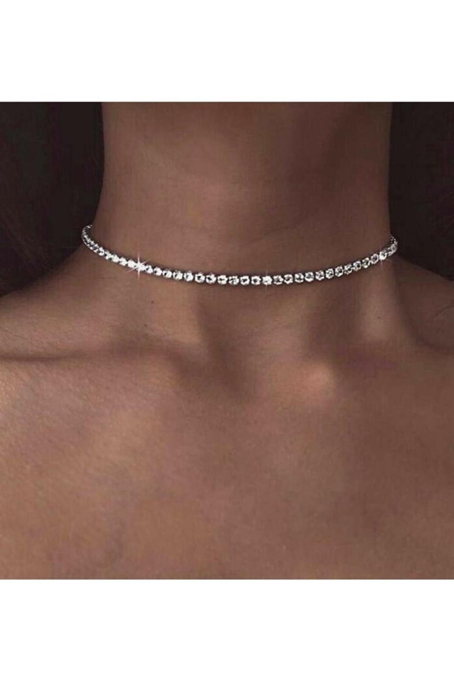 Woman Silver Color Stone Choker Water Road Necklace