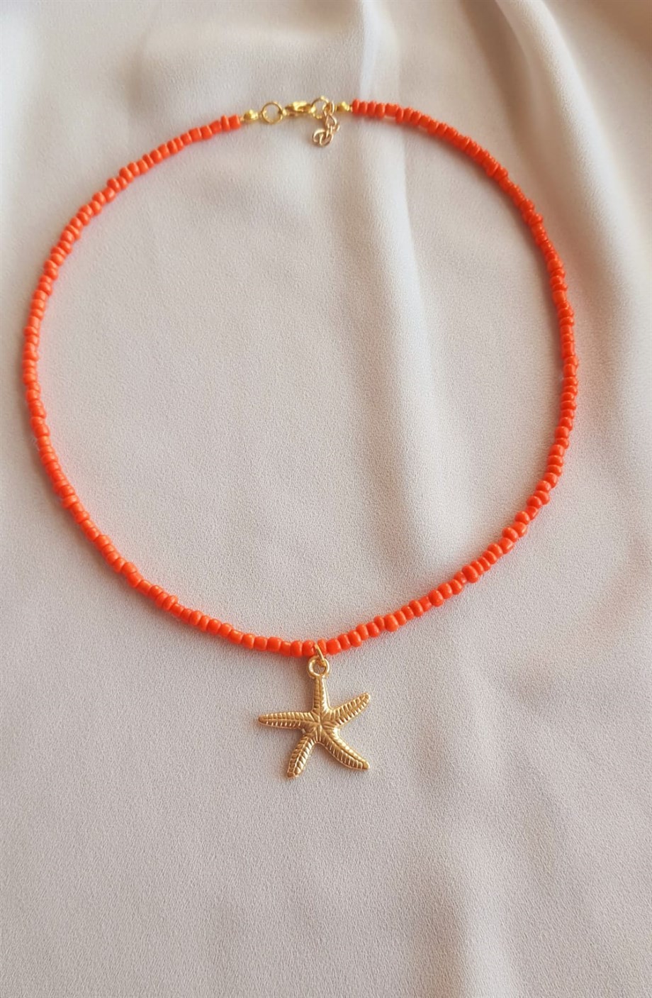 Women's Orange Bead Gold Sea Star Necklace