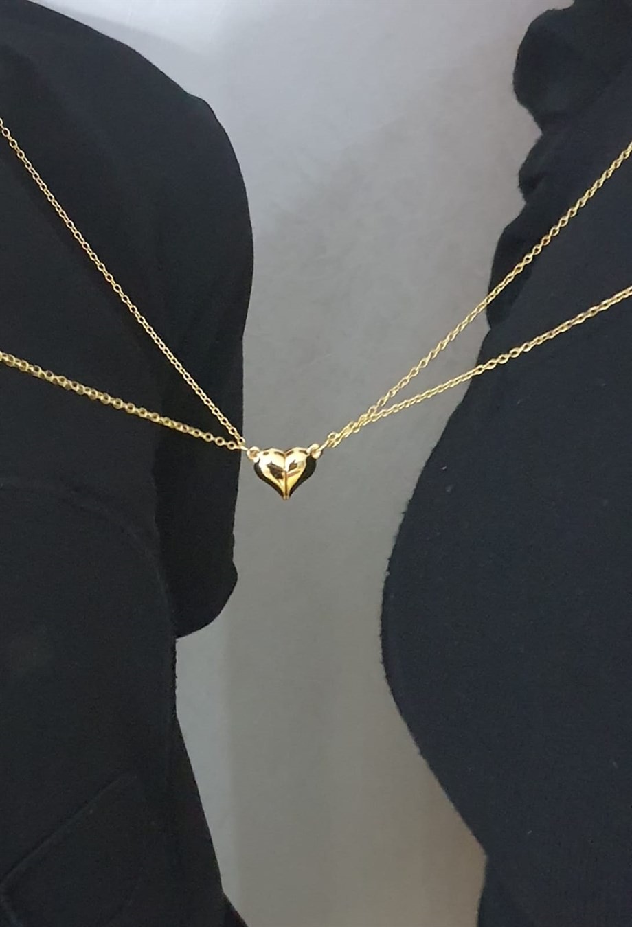 Unisex Gold/Gold Two Opened Heart Magnet Dear Necklace - Friendship Necklace -Best Friend