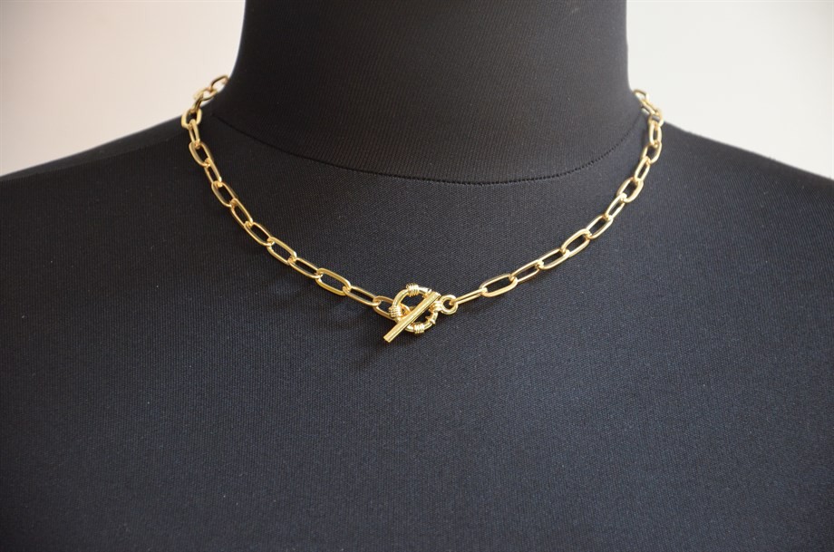 Woman T lock Gold Color Ataç Necklace