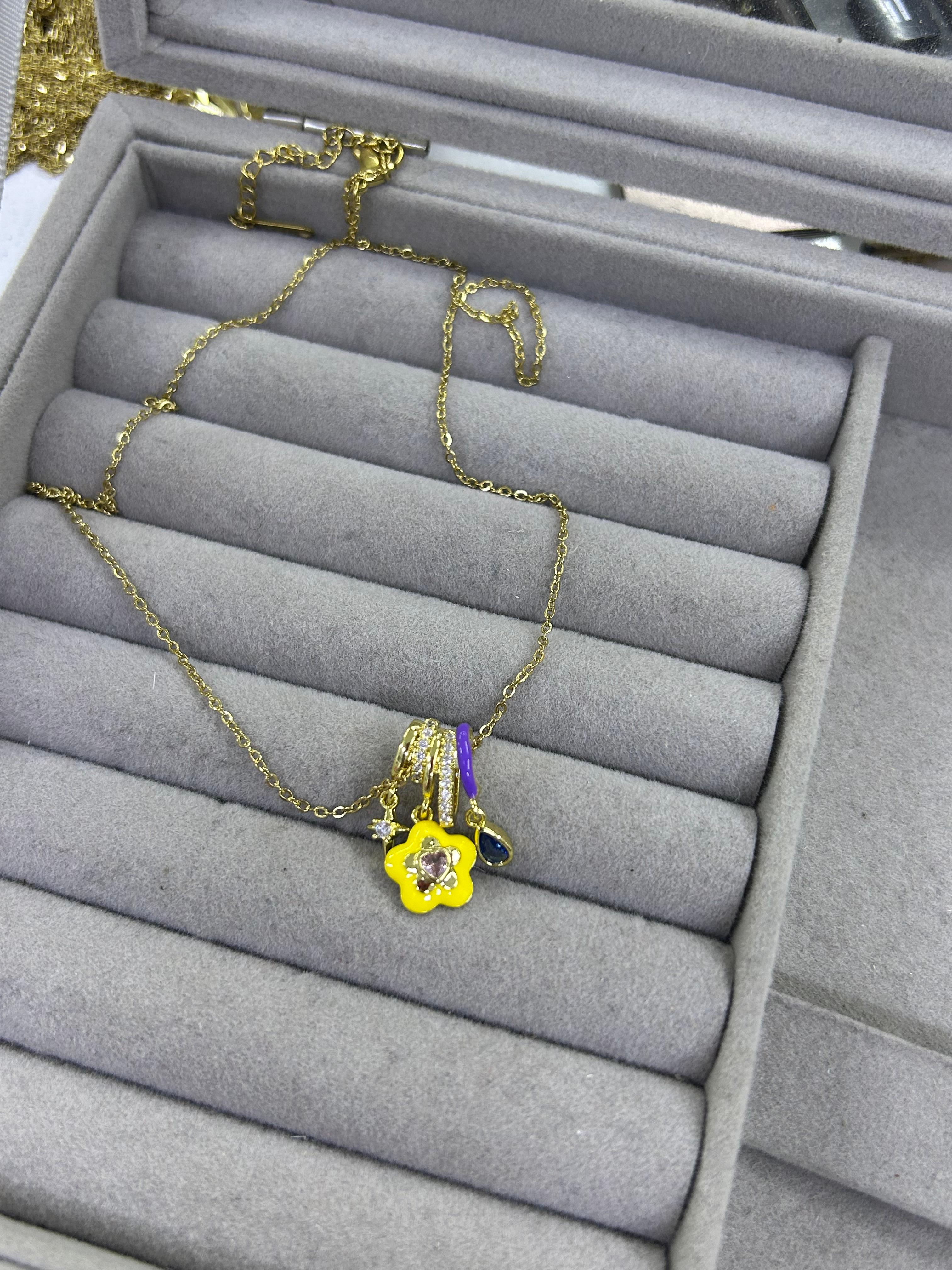 Çelik Gold Çiçek Charm Kolye